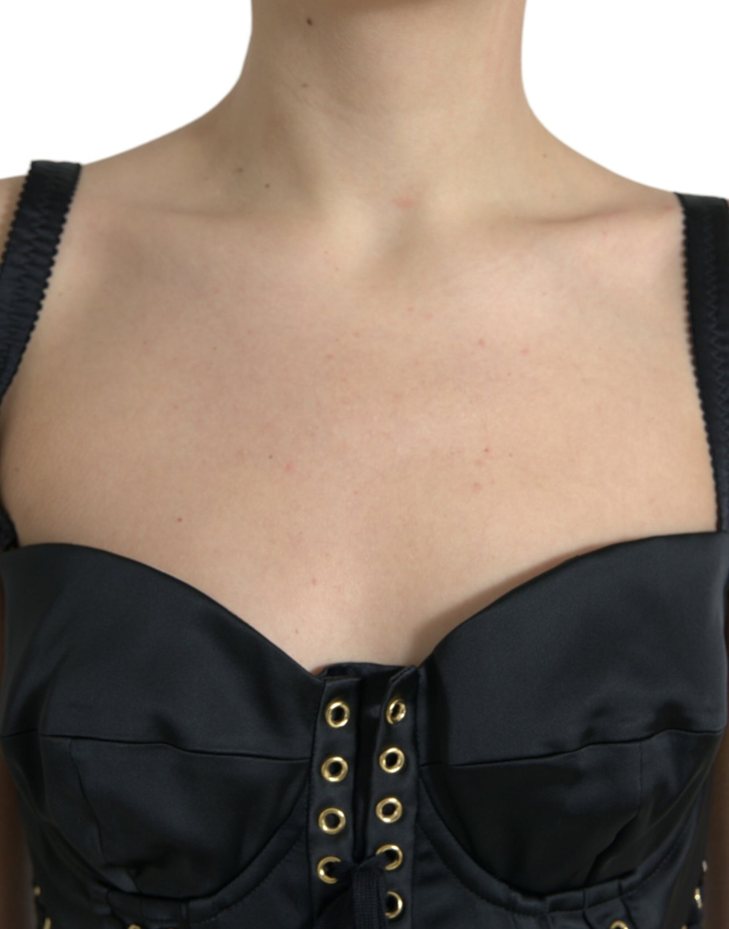 Robe mi-longue moulante en dentelle noire style bustier Dolce & Gabbana