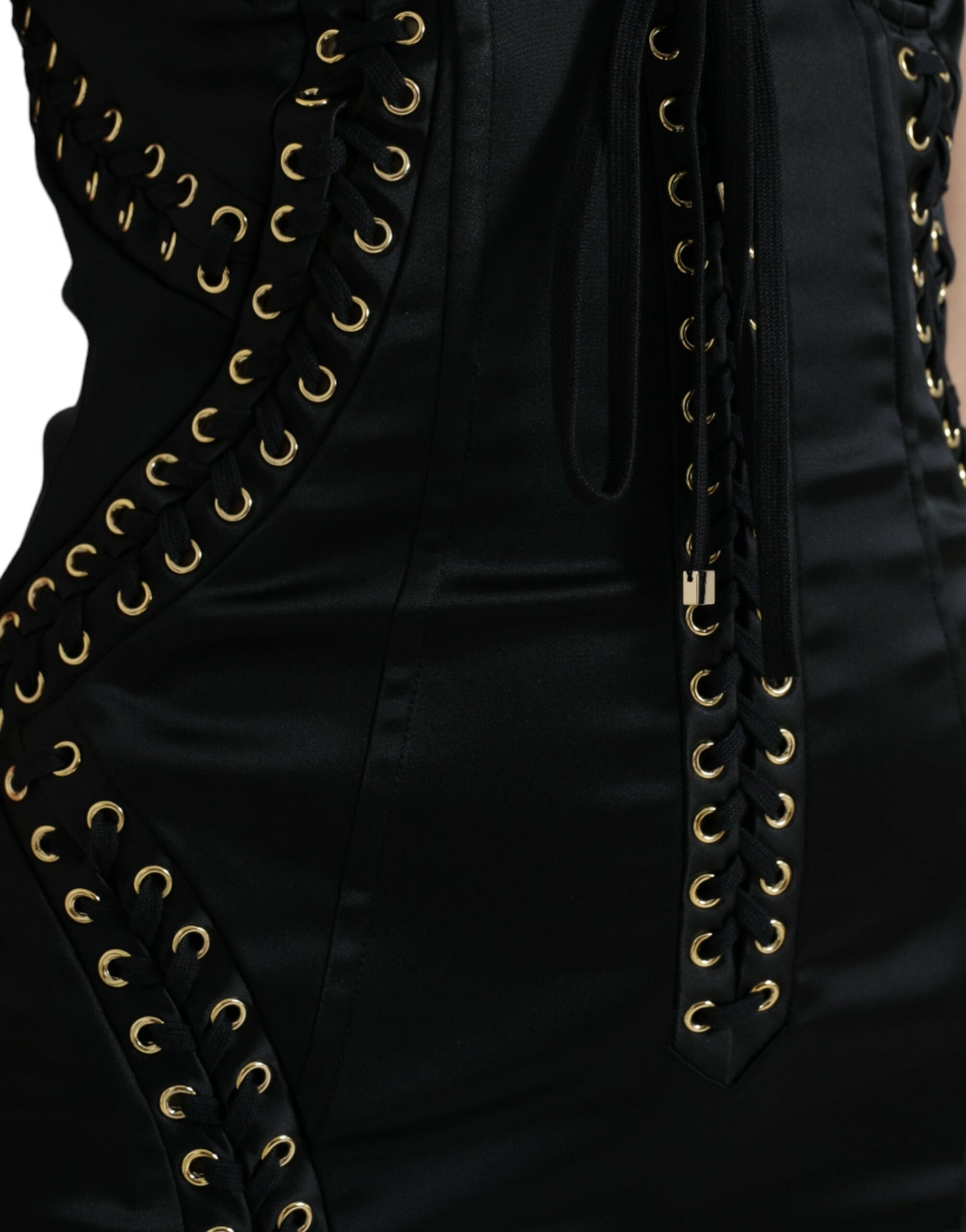 Robe mi-longue moulante en dentelle noire style bustier Dolce & Gabbana