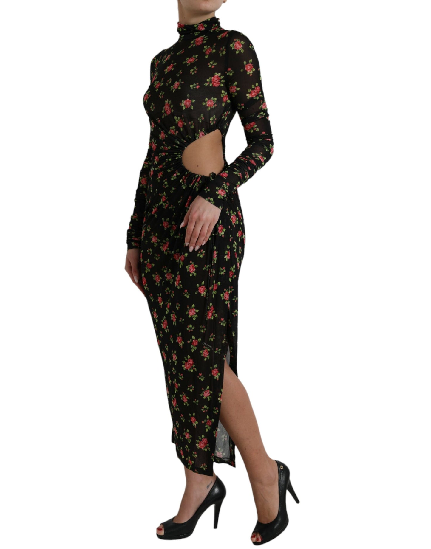 Robe longue fourreau noire à fleurs découpées Dolce & Gabbana