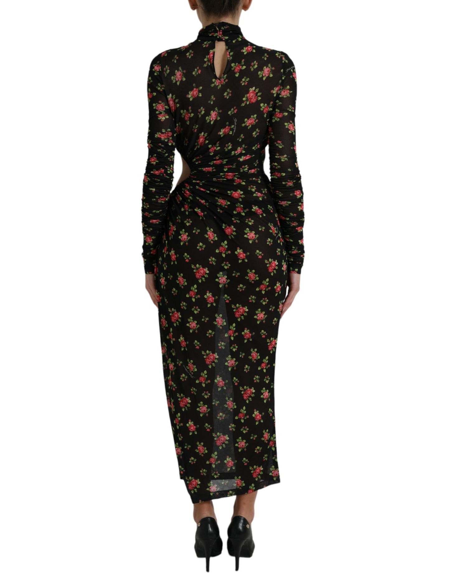 Robe longue fourreau noire à fleurs découpées Dolce & Gabbana