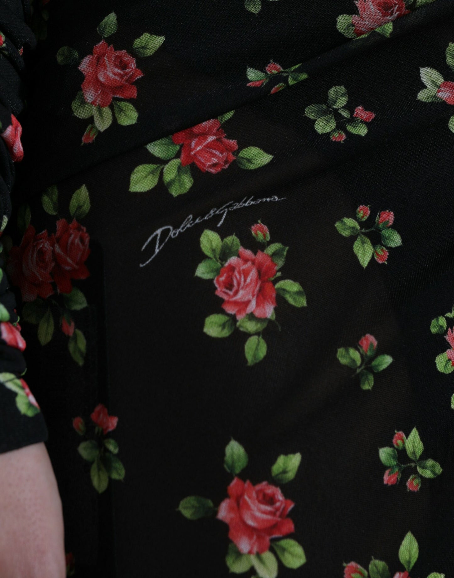 Robe longue fourreau noire à fleurs découpées Dolce & Gabbana