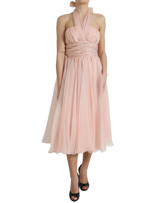 Robe midi plissée en mousseline de soie rose Dolce & Gabbana