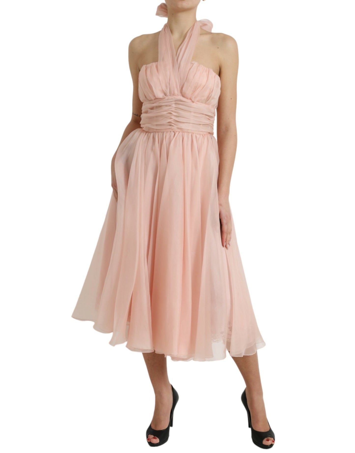 Robe midi plissée en mousseline de soie rose Dolce & Gabbana