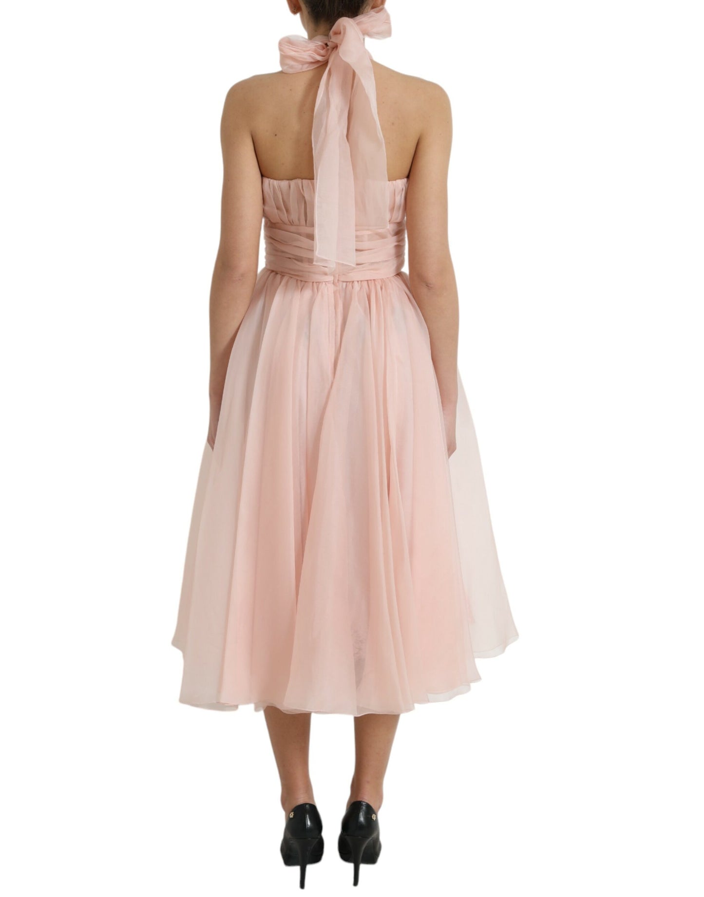 Robe midi plissée en mousseline de soie rose Dolce & Gabbana
