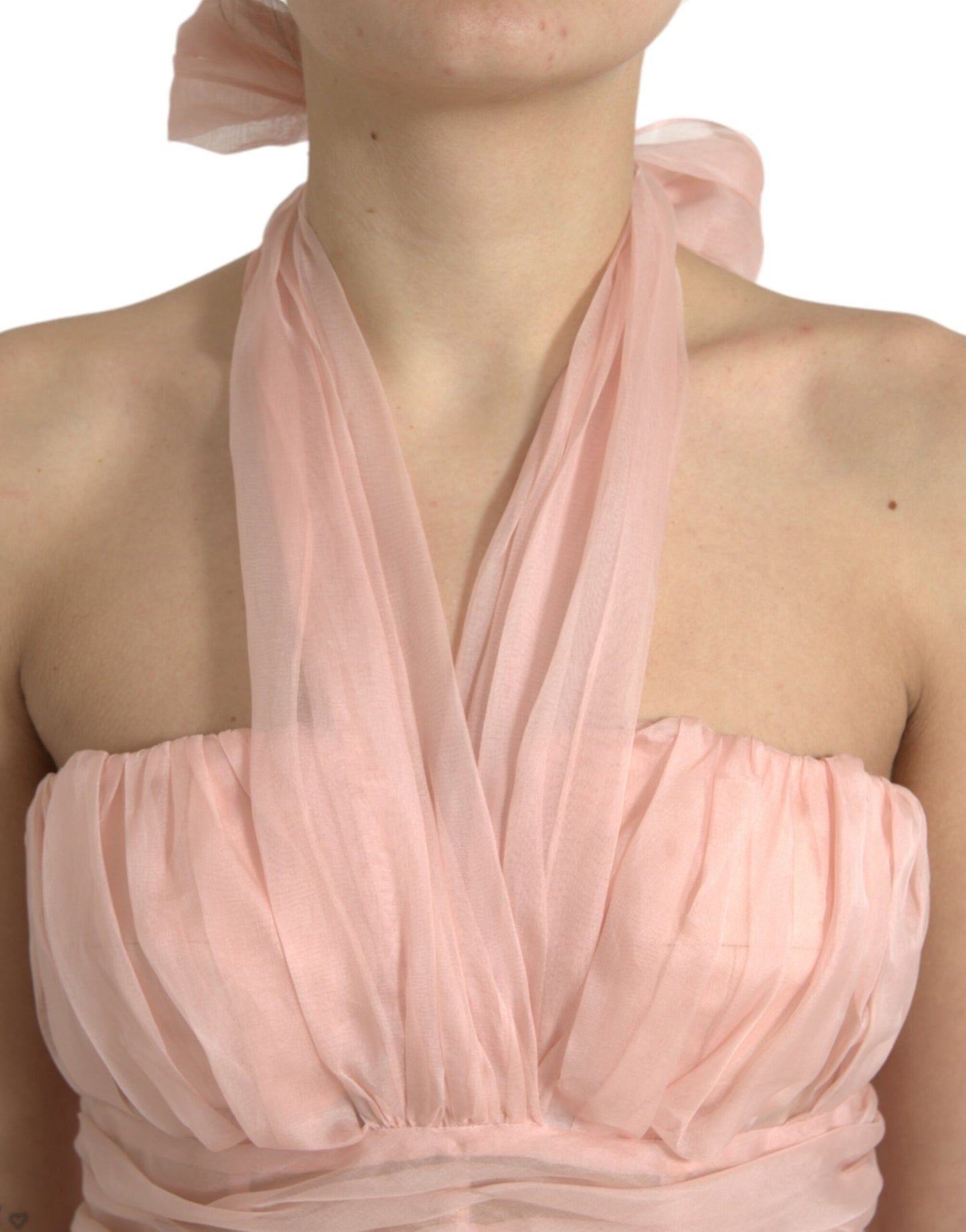 Robe midi plissée en mousseline de soie rose Dolce & Gabbana