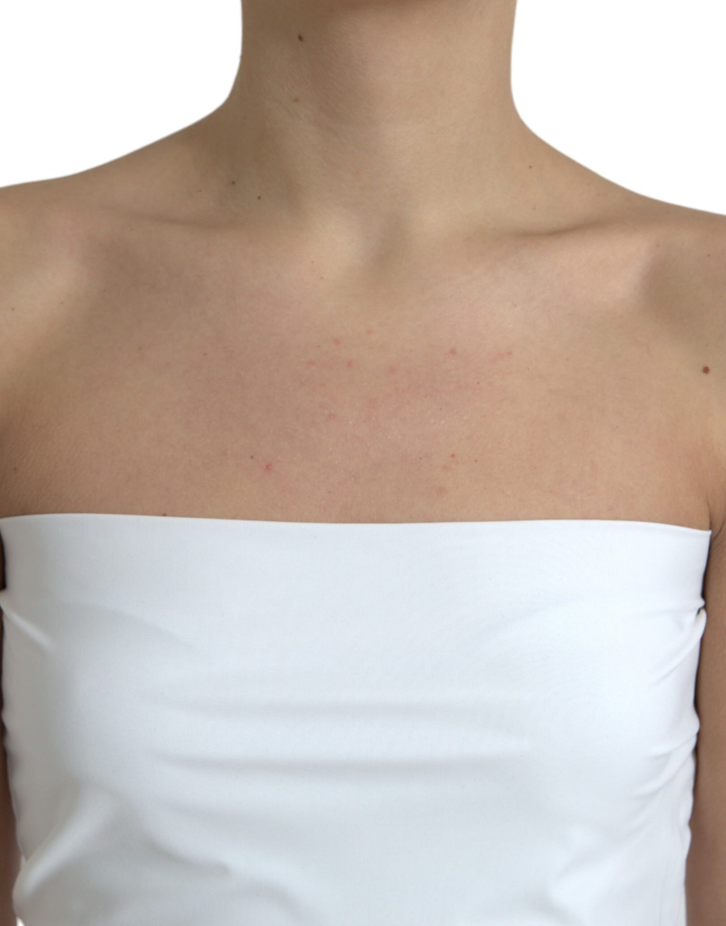 Dolce & Gabbana – Trägerloses, figurbetontes Jumpsuit-Kleid aus weißem Nylon