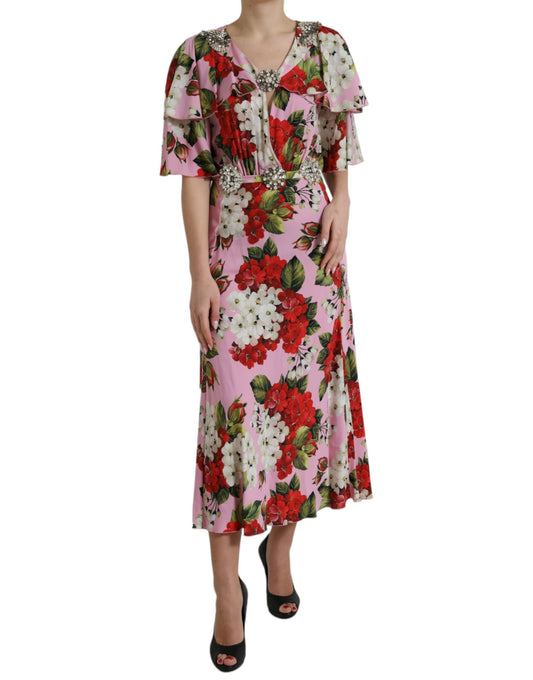 Robe trapèze à fleurs multicolores ornée de cristaux Dolce & Gabbana