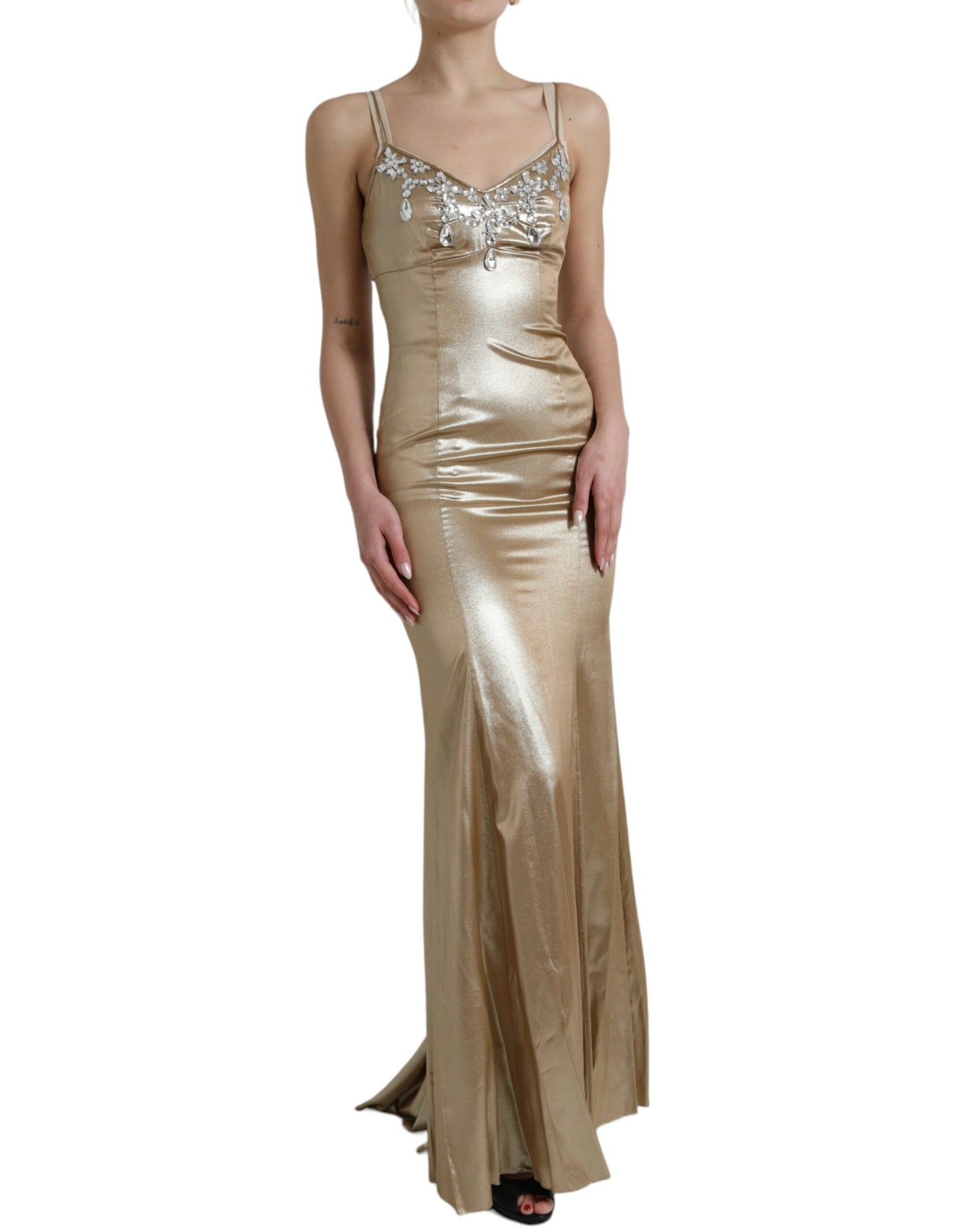 Robe longue Dolce & Gabbana ornée de cristaux dorés métallisés