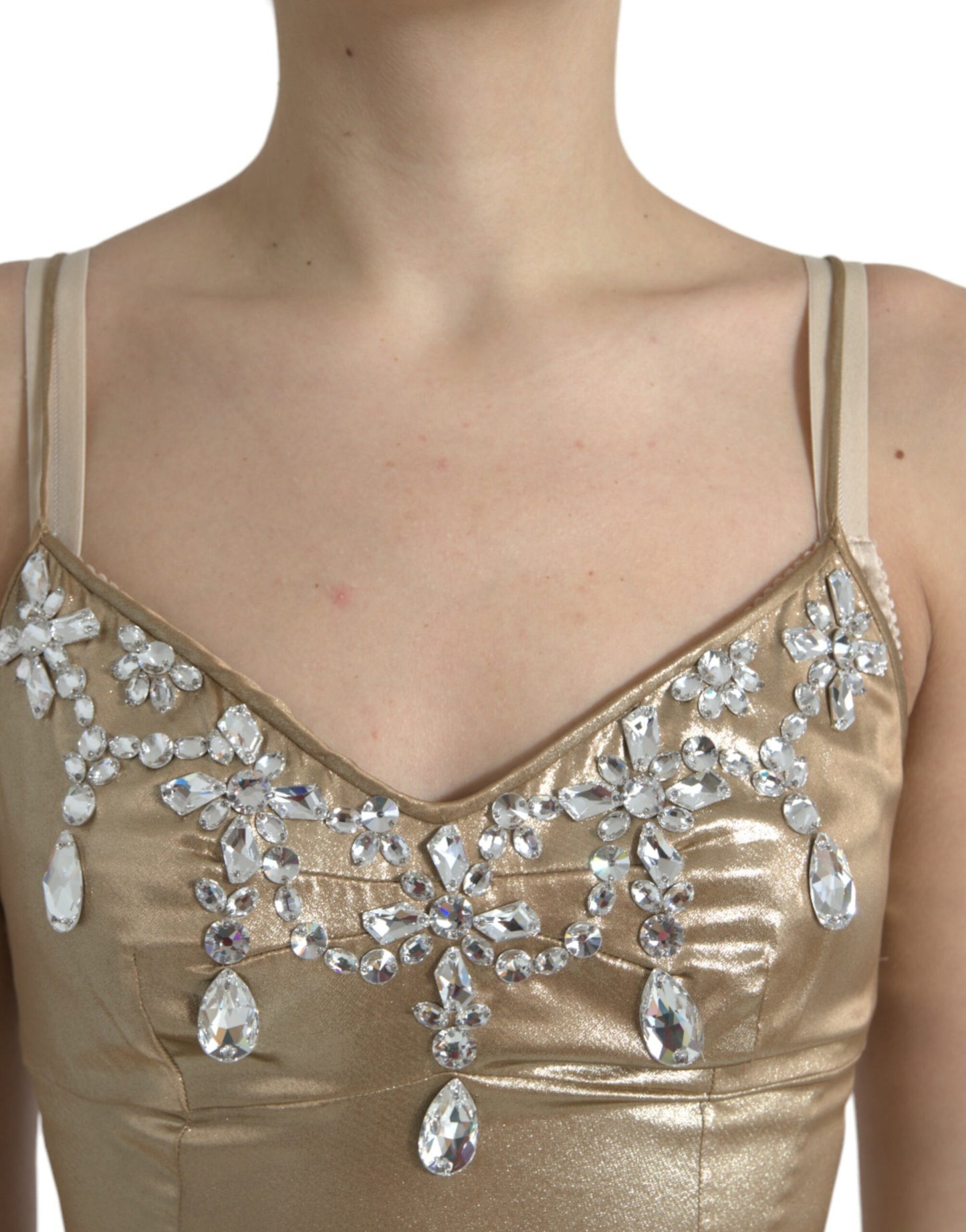 Robe longue Dolce & Gabbana ornée de cristaux dorés métallisés