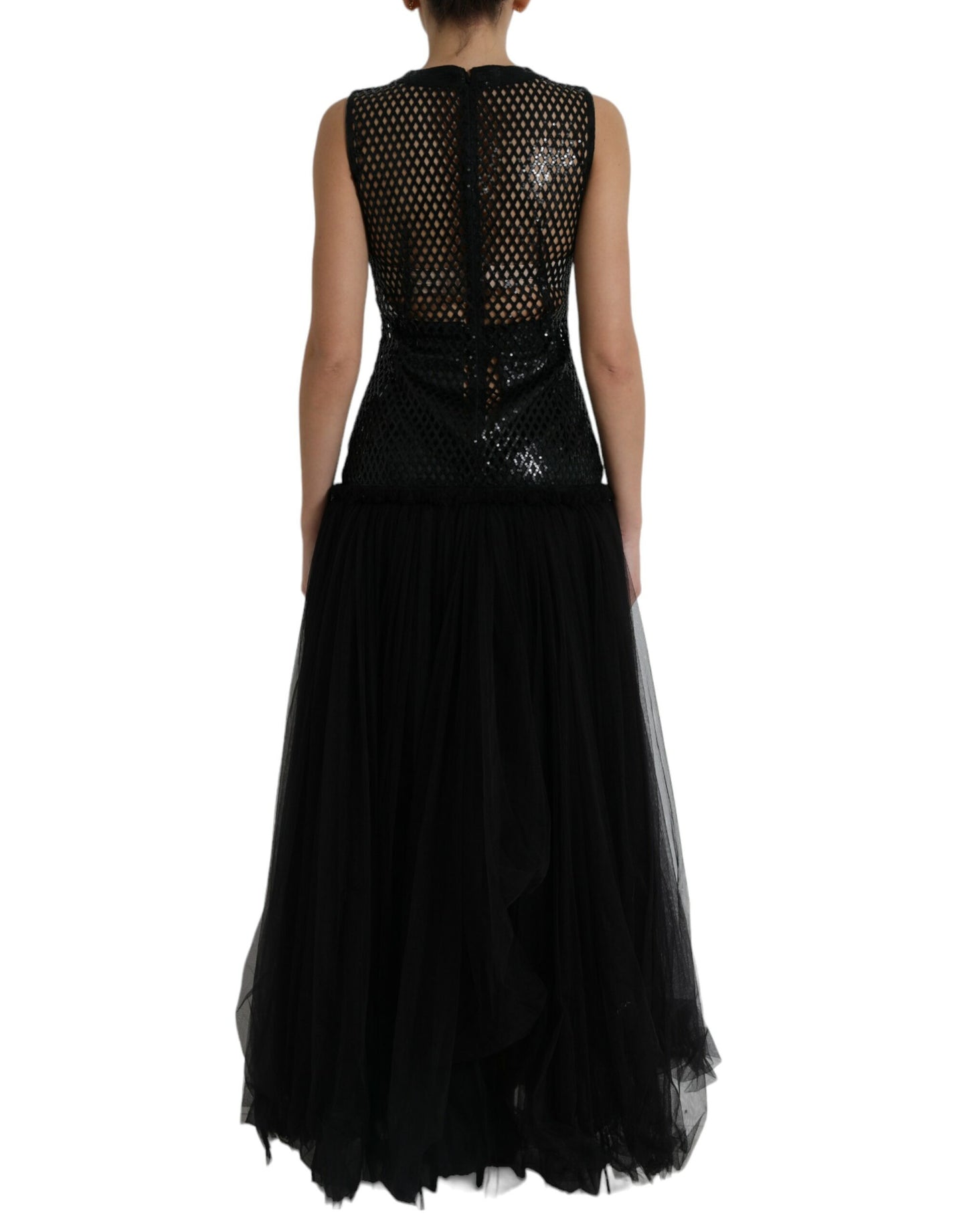 Robe longue noire à paillettes et manches superposées en maille Dolce & Gabbana