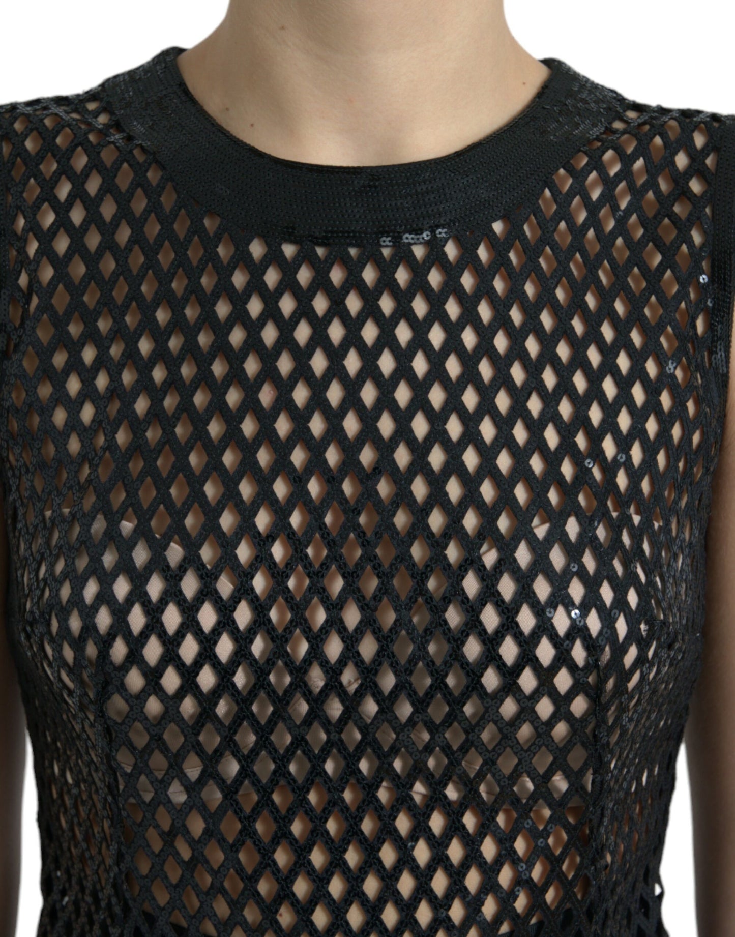 Robe longue noire à paillettes et manches superposées en maille Dolce & Gabbana