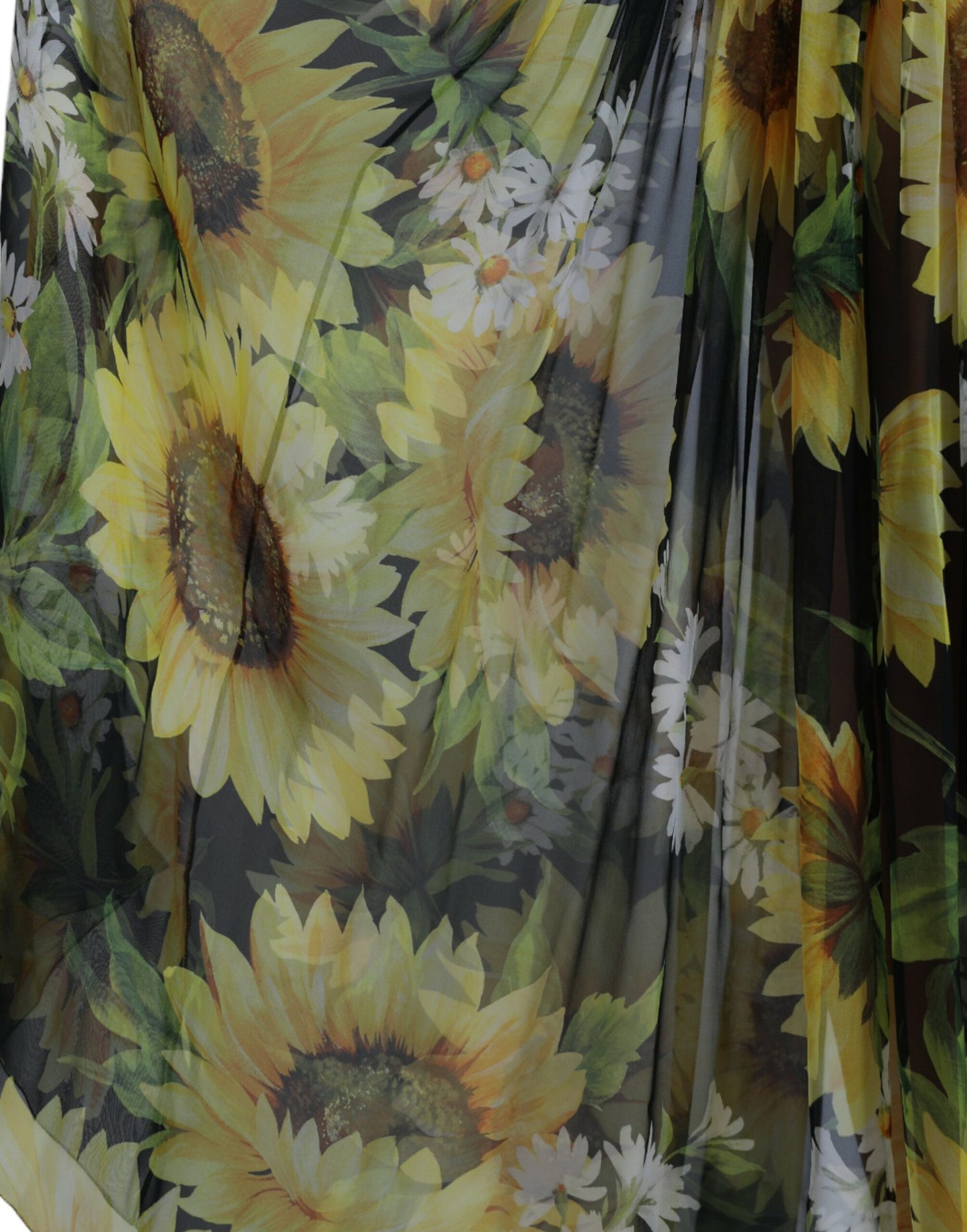 Robe longue plissée noire à imprimé tournesol Dolce & Gabbana