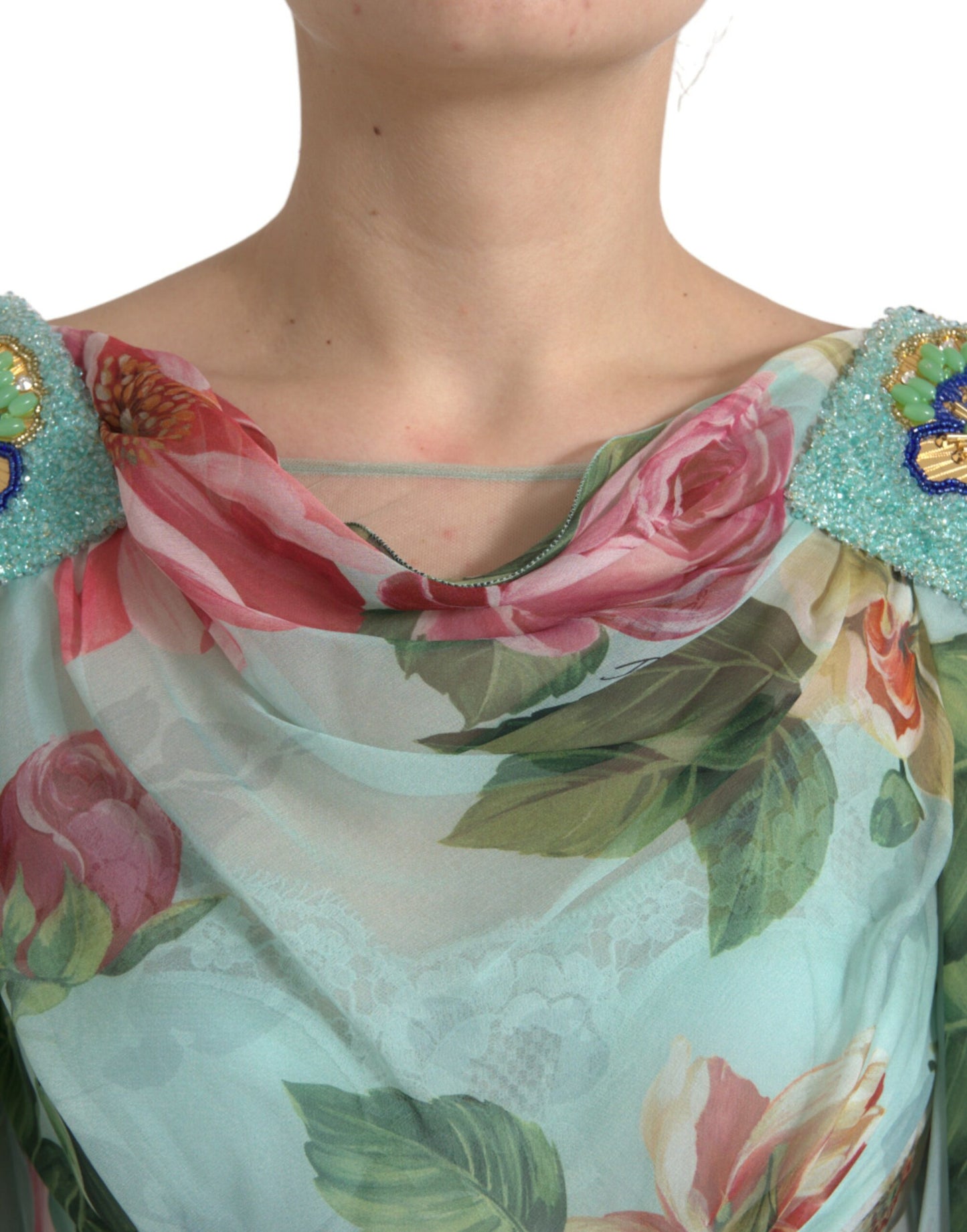 Robe longue à volants et imprimé floral bleu Dolce & Gabbana