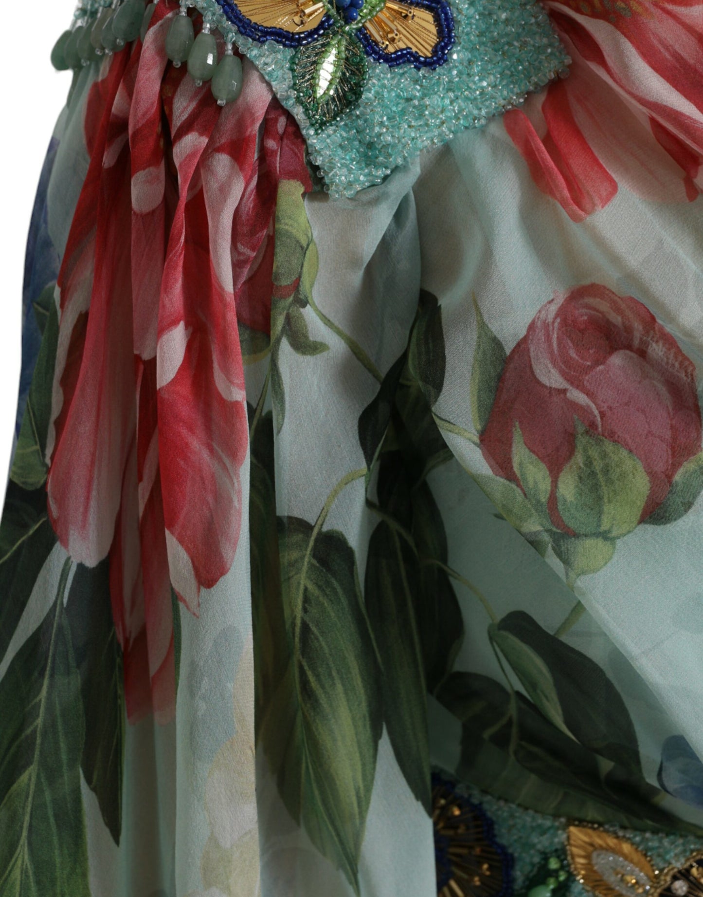 Robe longue à volants et imprimé floral bleu Dolce & Gabbana