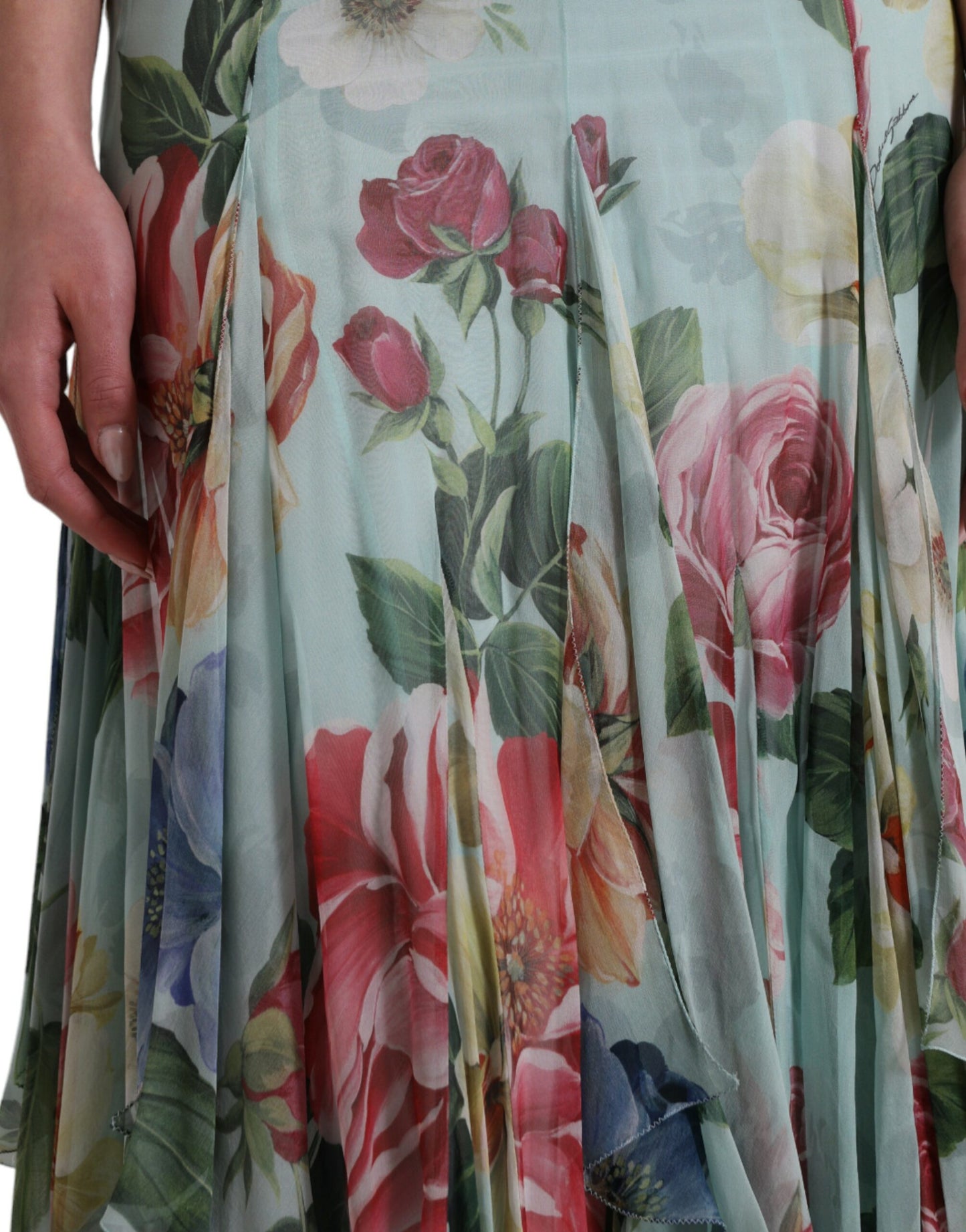 Robe longue à volants et imprimé floral bleu Dolce & Gabbana