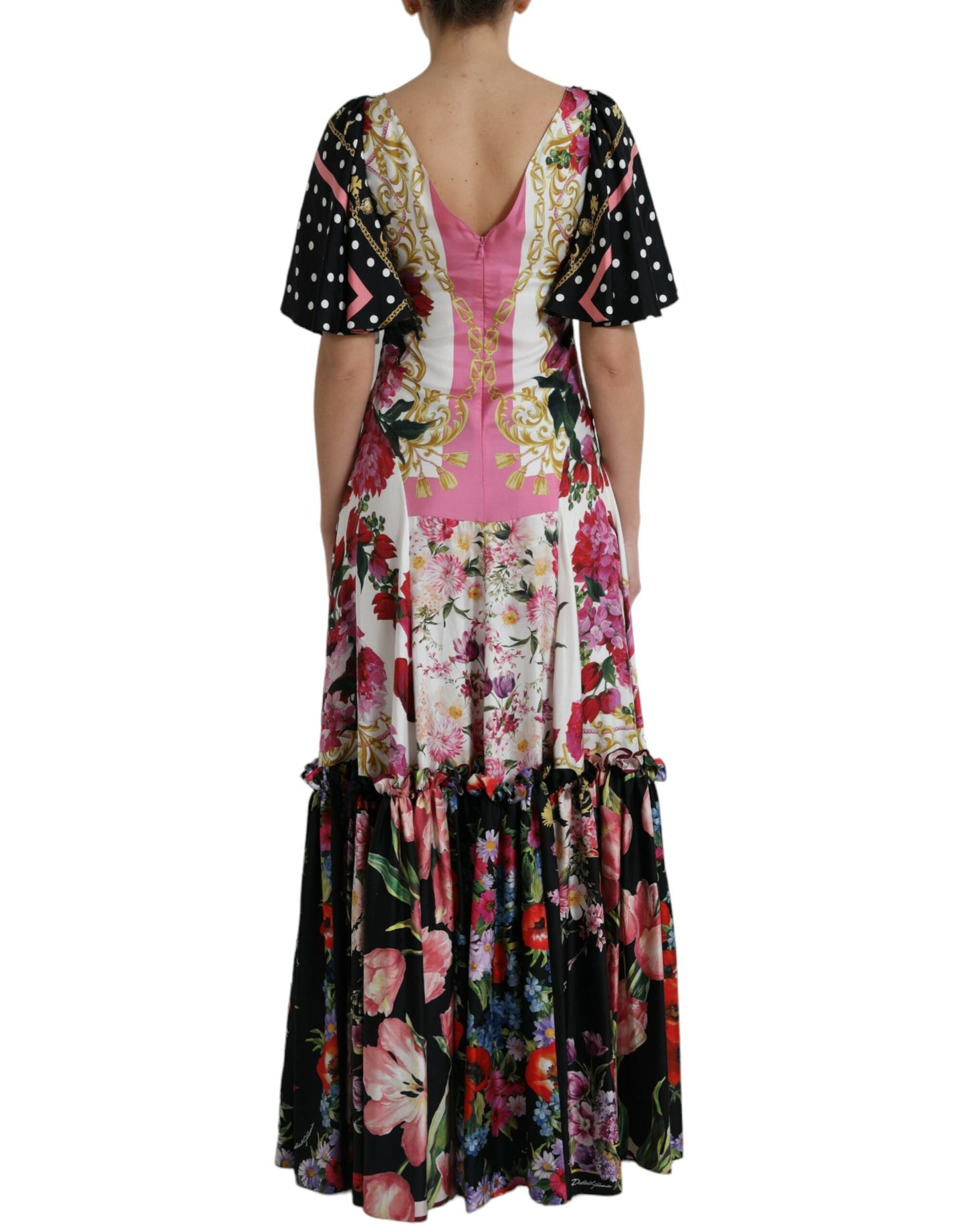 Robe longue en sergé de soie à imprimé floral multicolore Dolce & Gabbana