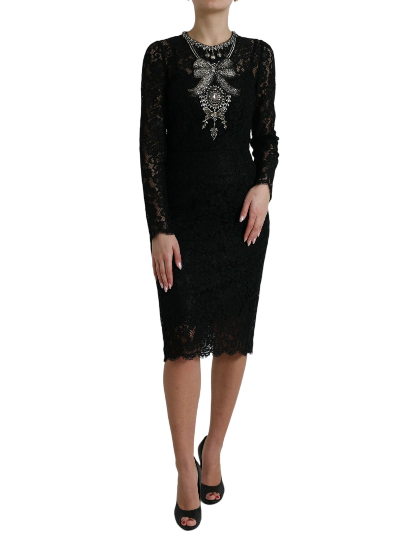 Robe fourreau en dentelle noire ornée de cristaux Dolce & Gabbana