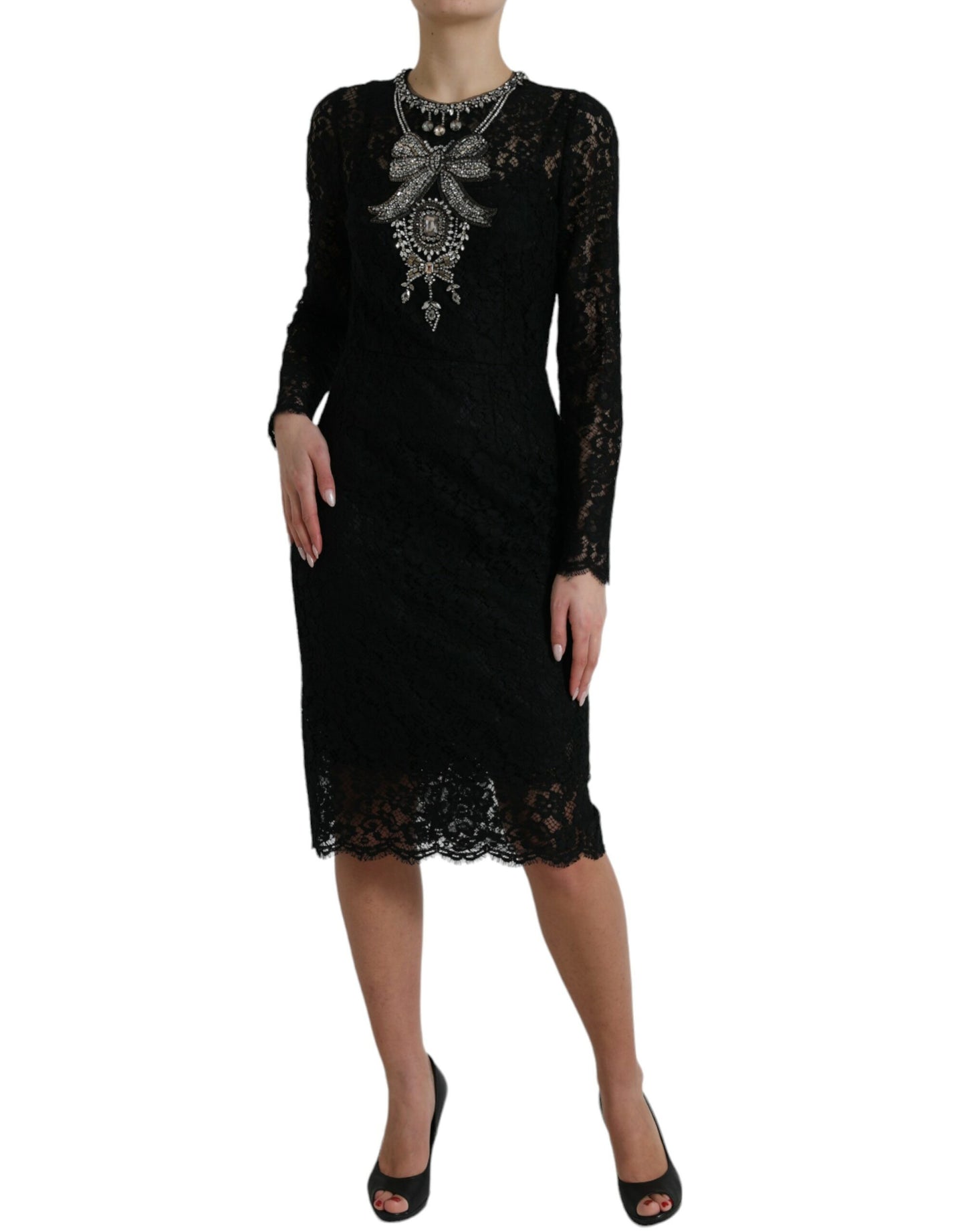 Robe fourreau en dentelle noire ornée de cristaux Dolce & Gabbana