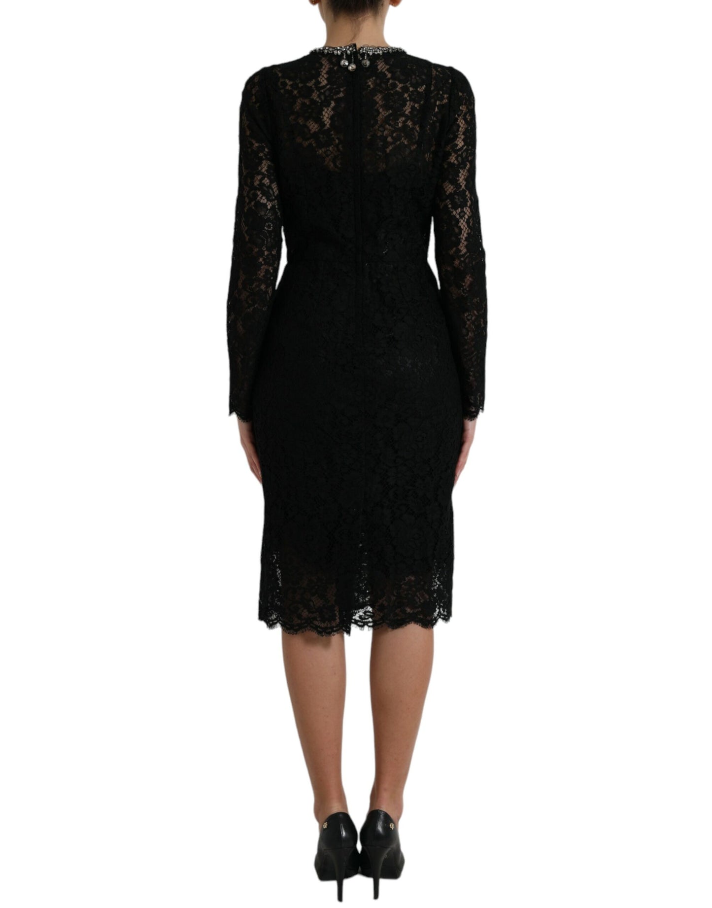 Robe fourreau en dentelle noire ornée de cristaux Dolce & Gabbana