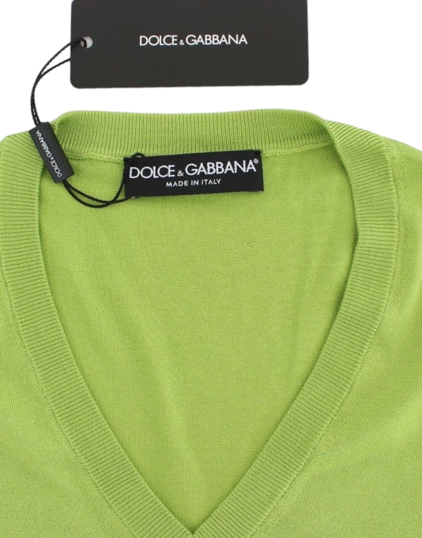 Dolce & Gabbana – Pullover-Oberteil aus grüner Wolle mit V-Ausschnitt