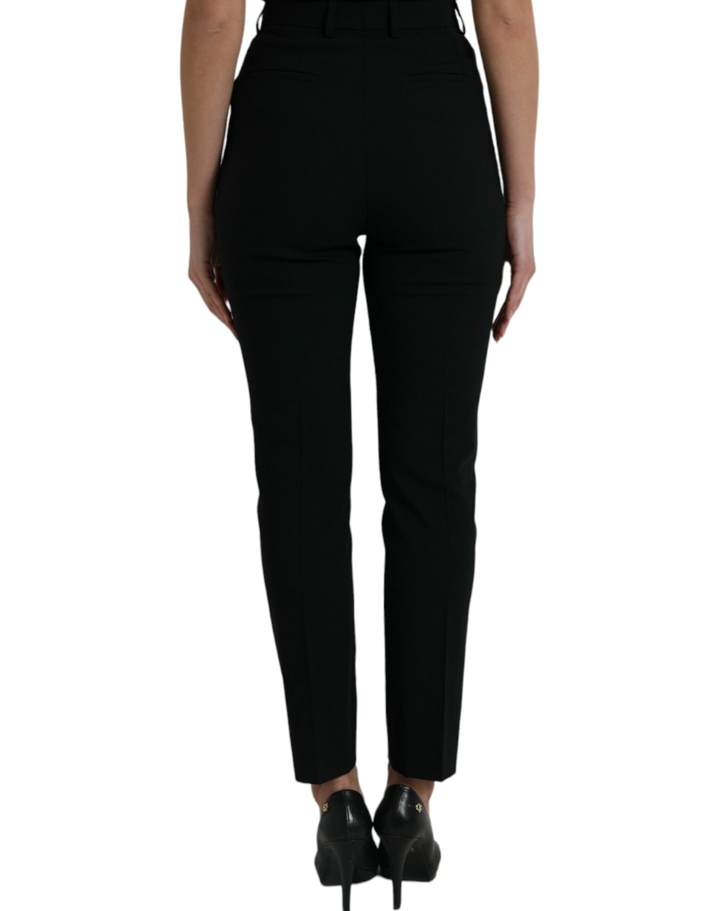 Pantalon fuselé taille haute en laine noire Dolce & Gabbana