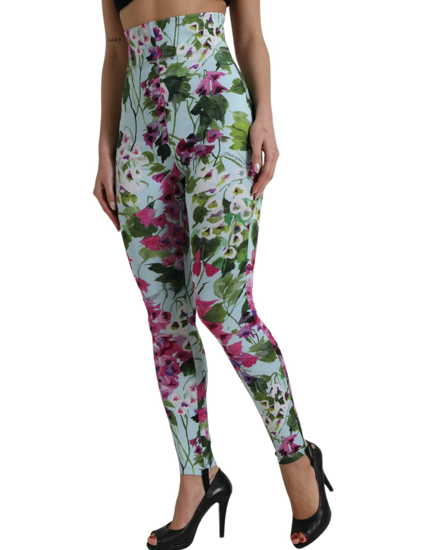 Pantalon legging taille haute à fleurs multicolores Dolce & Gabbana