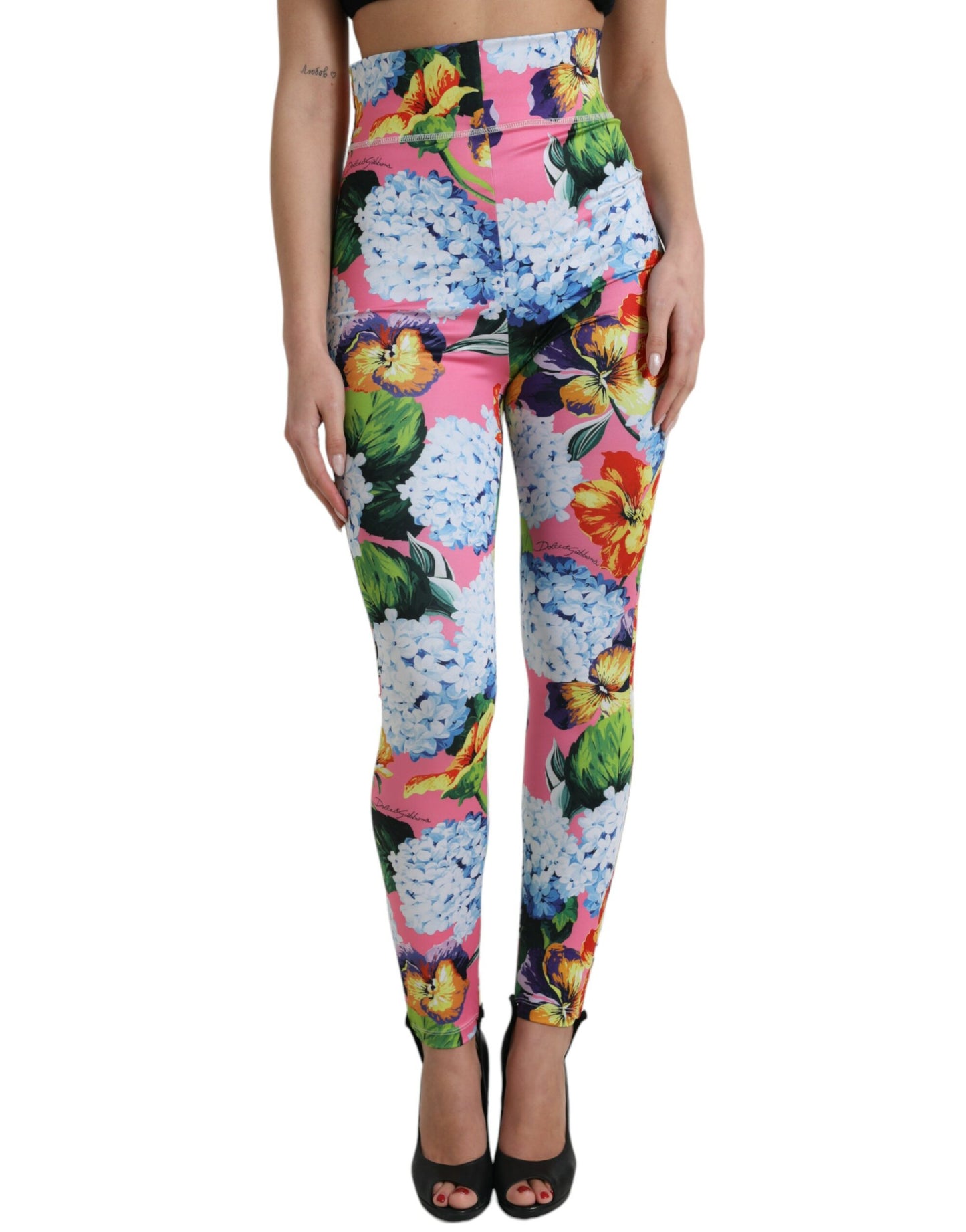 Pantalon legging taille haute à fleurs multicolores Dolce & Gabbana