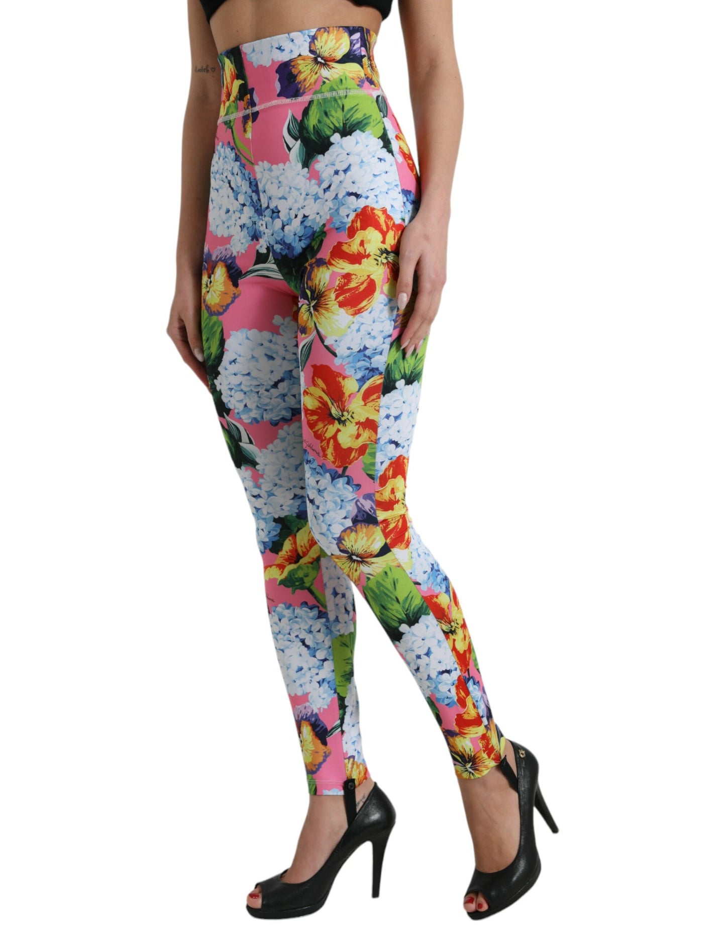 Pantalon legging taille haute à fleurs multicolores Dolce & Gabbana