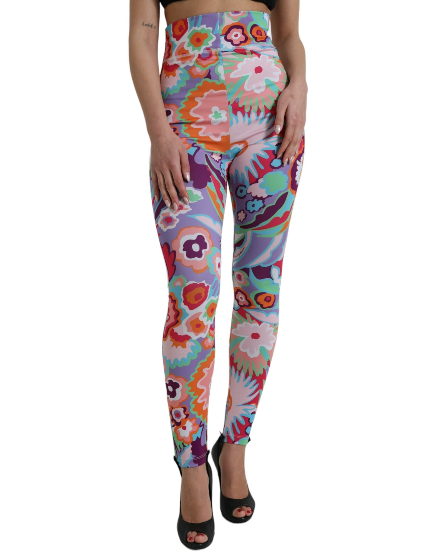 Pantalon legging taille haute à fleurs multicolores Dolce & Gabbana