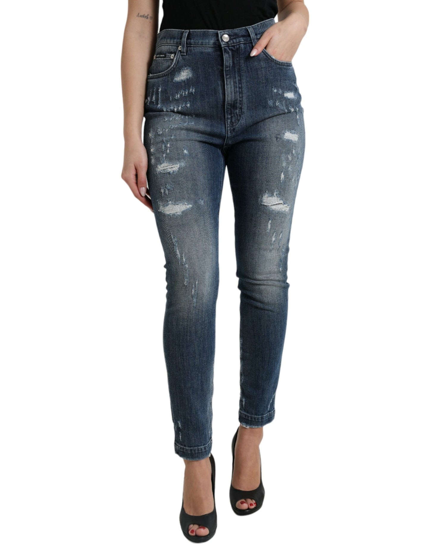 Jean skinny en denim bleu foncé vieilli GRACE de Dolce & Gabbana