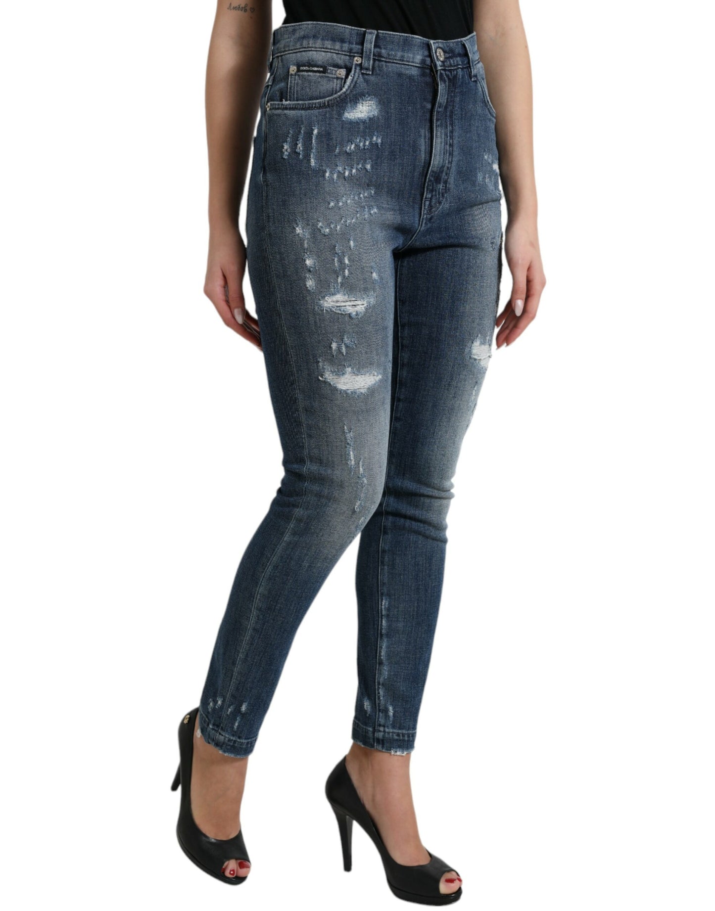 Jean skinny en denim bleu foncé vieilli GRACE de Dolce & Gabbana