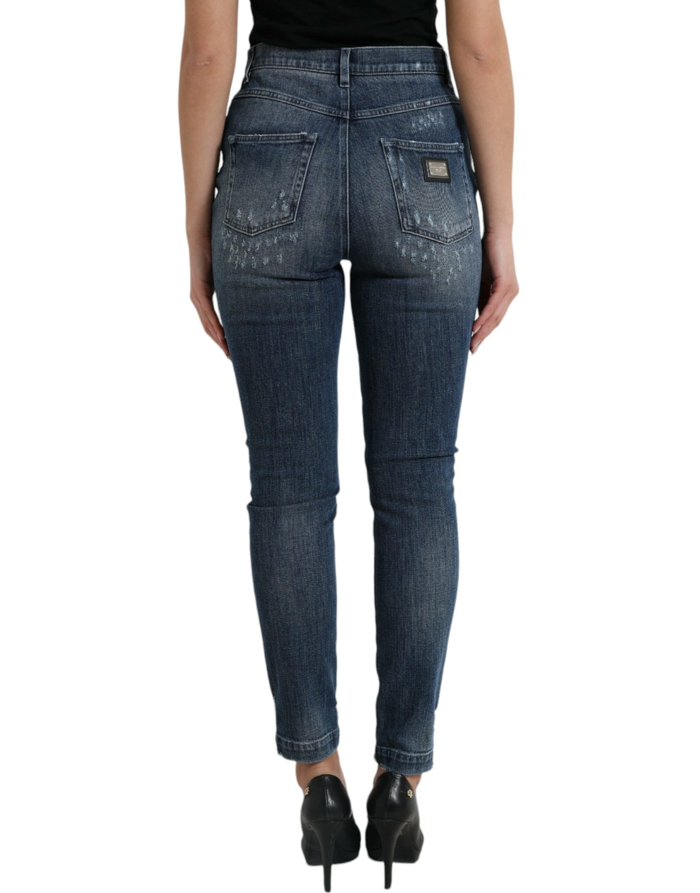 Jean skinny en denim bleu foncé vieilli GRACE de Dolce & Gabbana