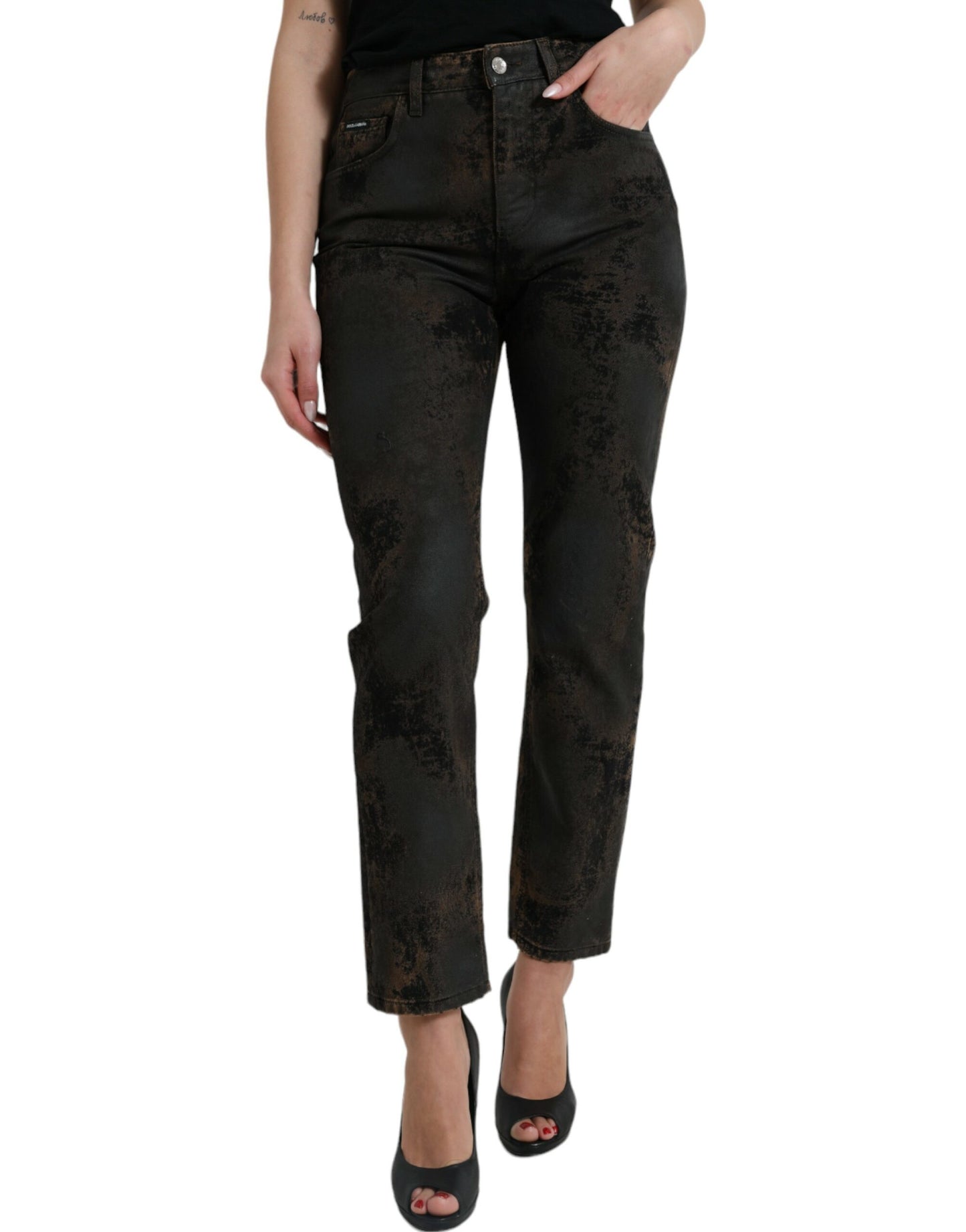 Jean en denim de coton taille moyenne Dolce & Gabbana Brown BOYFRIEND