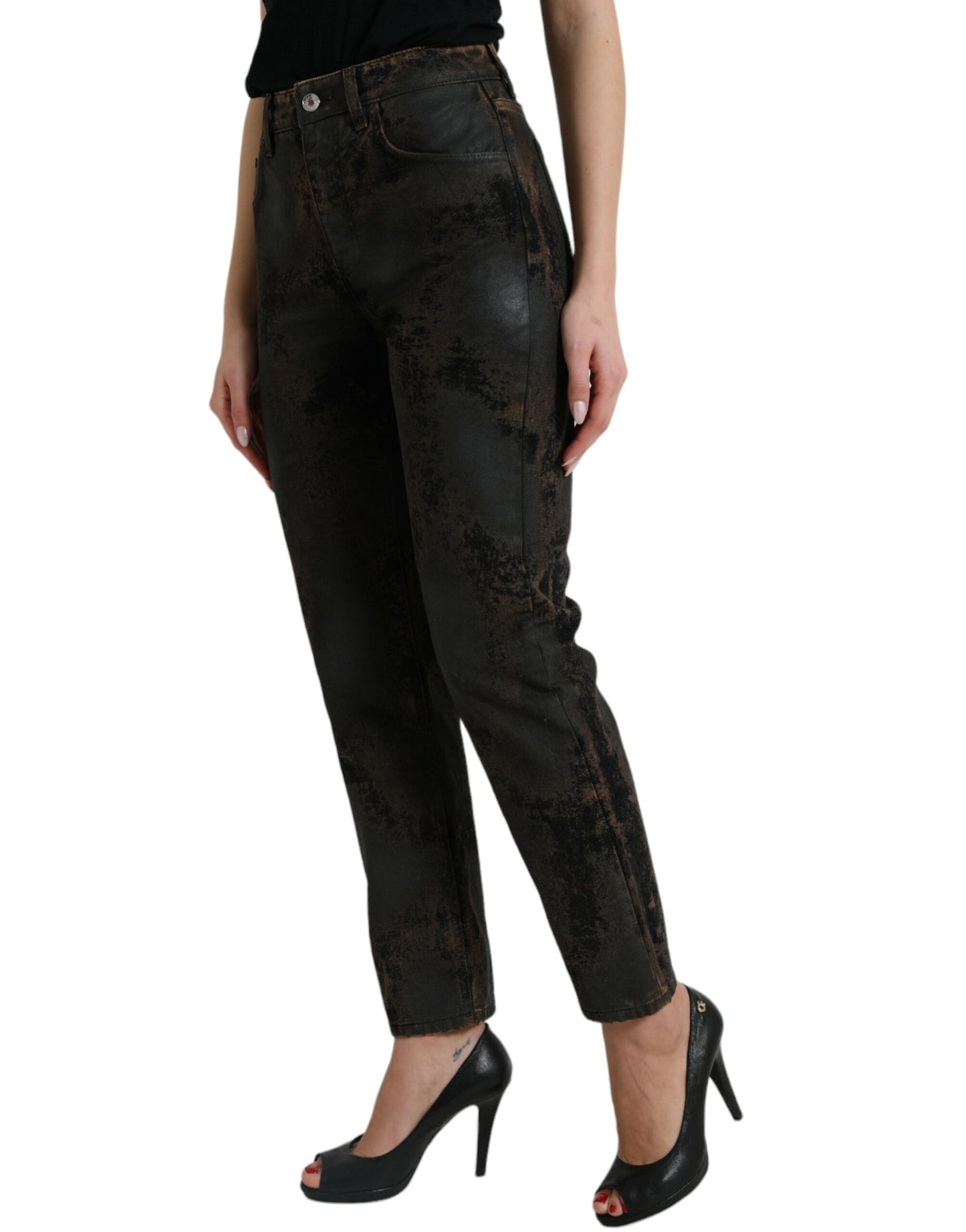 Jean en denim de coton taille moyenne Dolce & Gabbana Brown BOYFRIEND