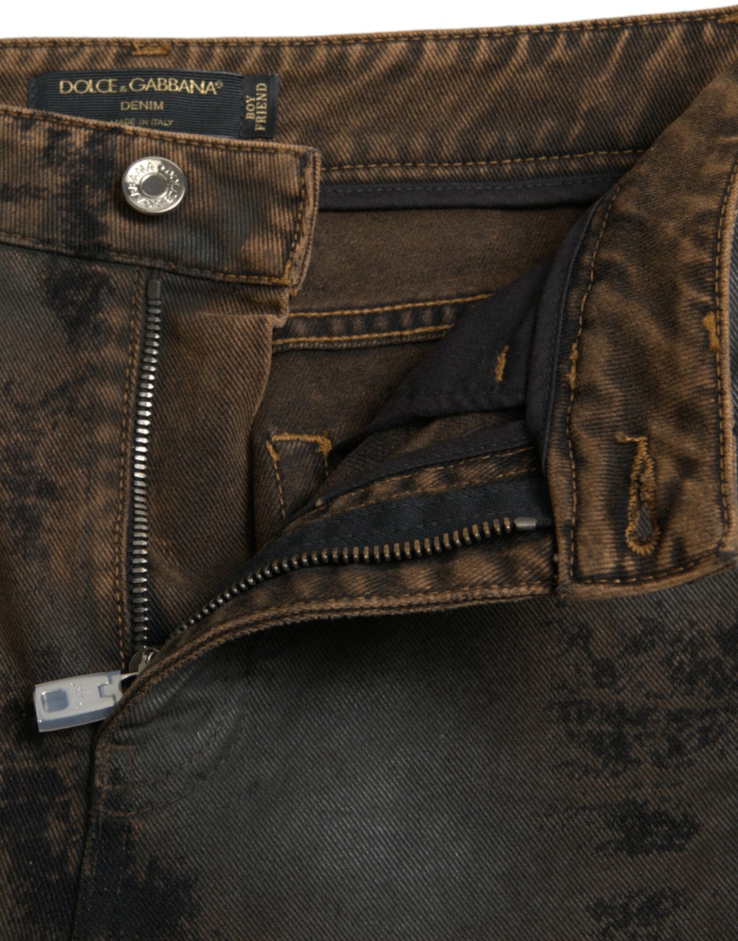 Jean en denim de coton taille moyenne Dolce & Gabbana Brown BOYFRIEND