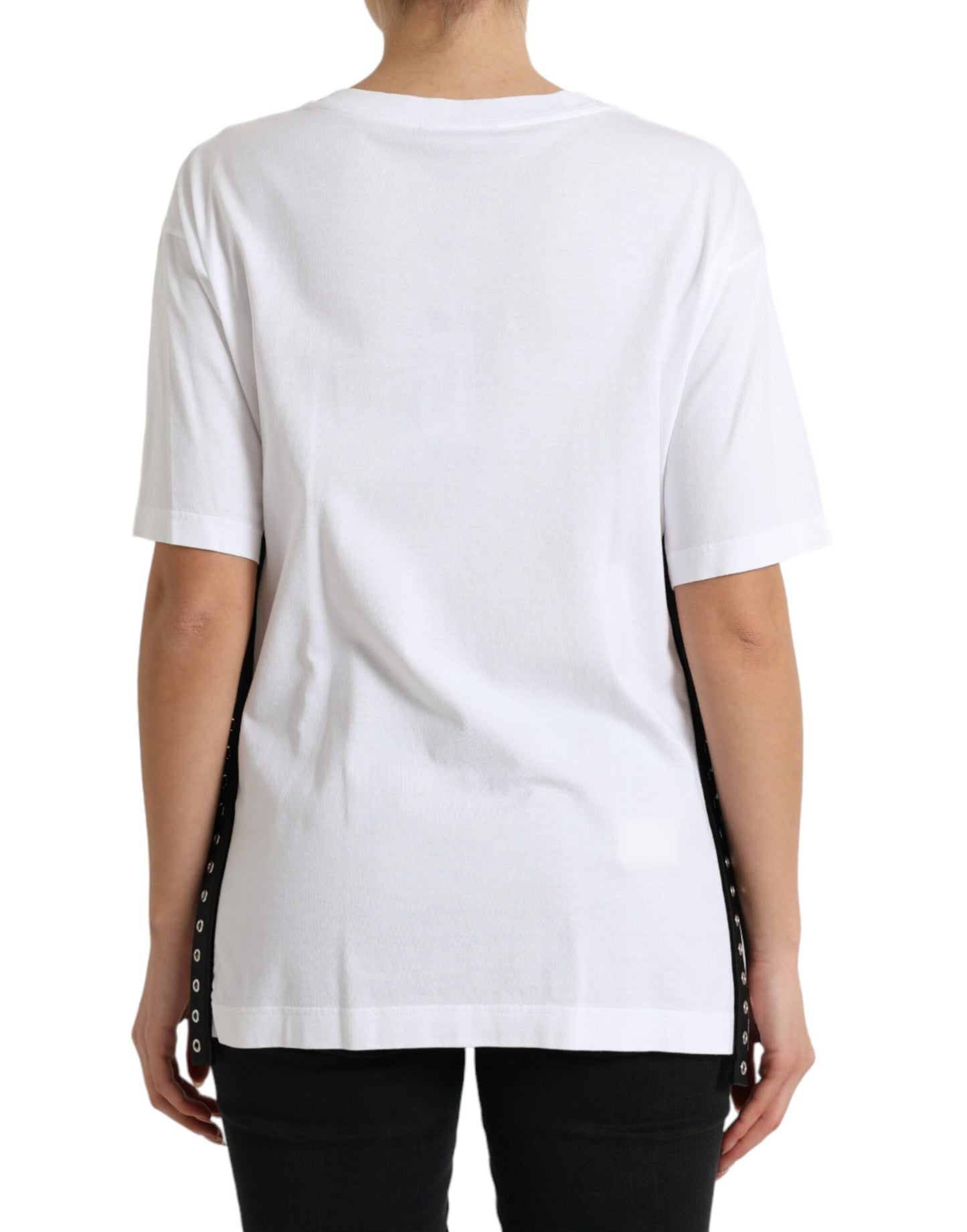 Dolce & Gabbana – Weißes T-Shirt mit Slogan-Print und Schnürung