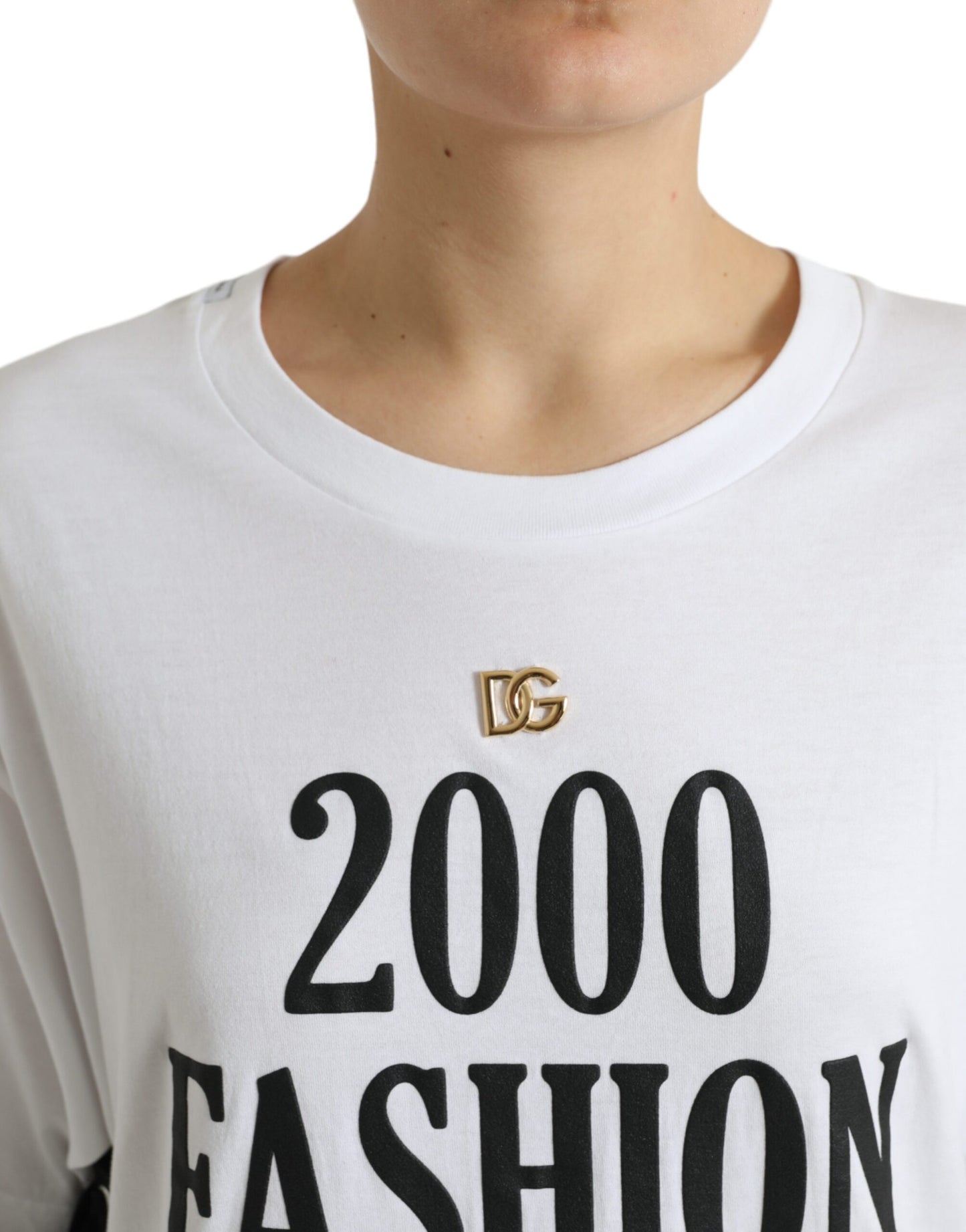 Dolce & Gabbana – Weißes T-Shirt mit Slogan-Print und Schnürung