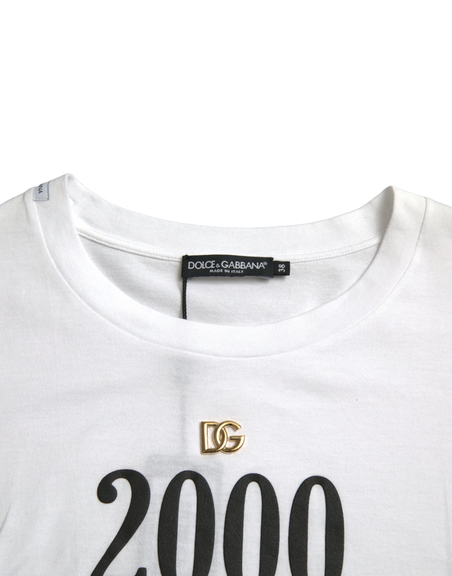 Dolce & Gabbana – Weißes T-Shirt mit Slogan-Print und Schnürung