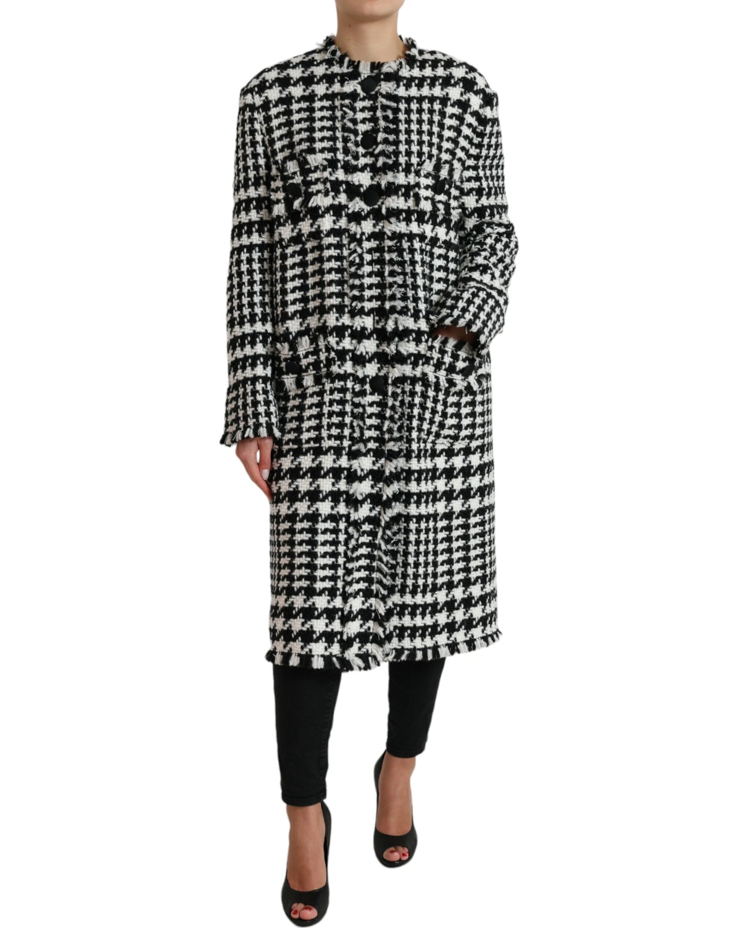 Trench-coat Dolce & Gabbana noir et blanc à motif pied-de-poule