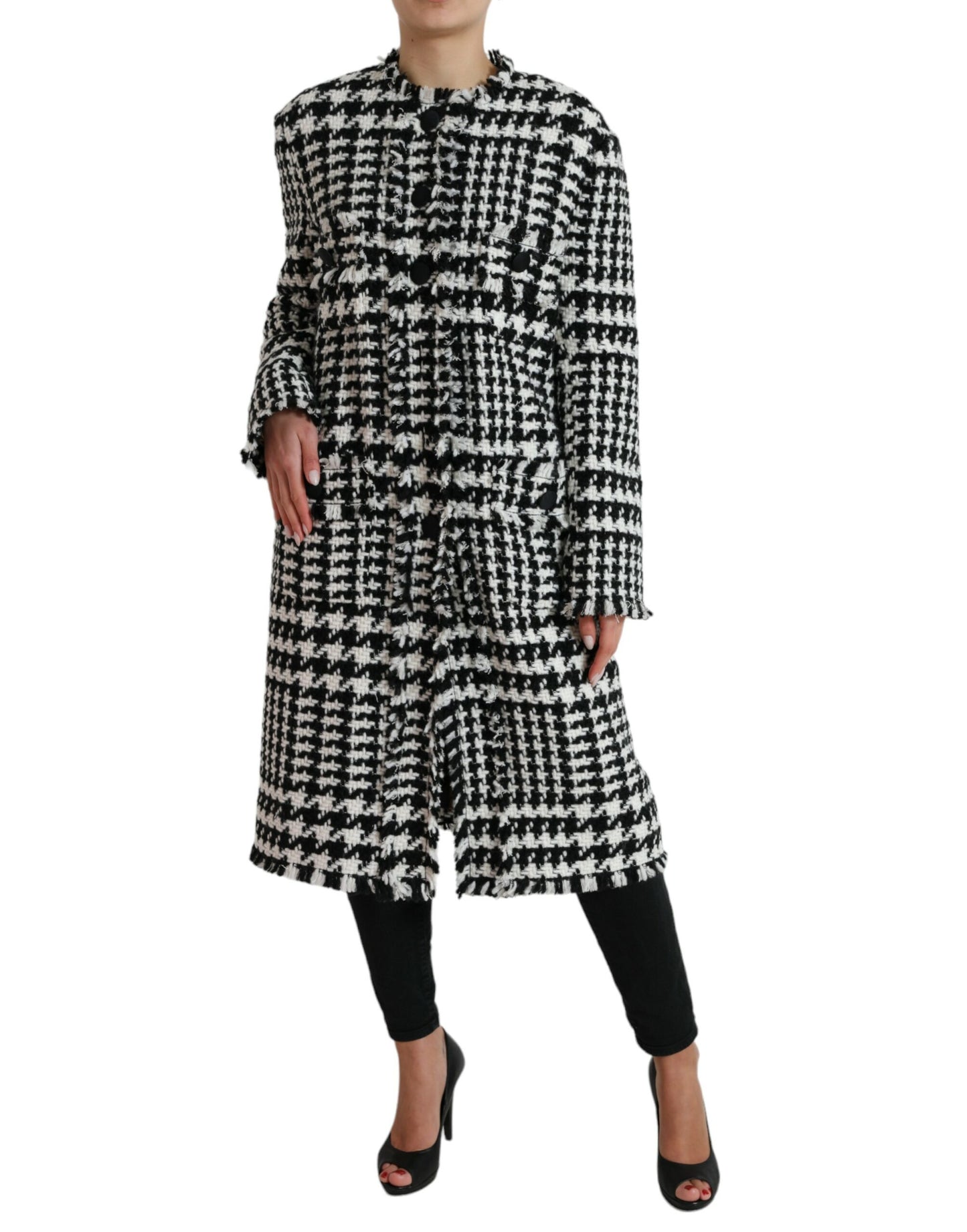 Trench-coat Dolce & Gabbana noir et blanc à motif pied-de-poule