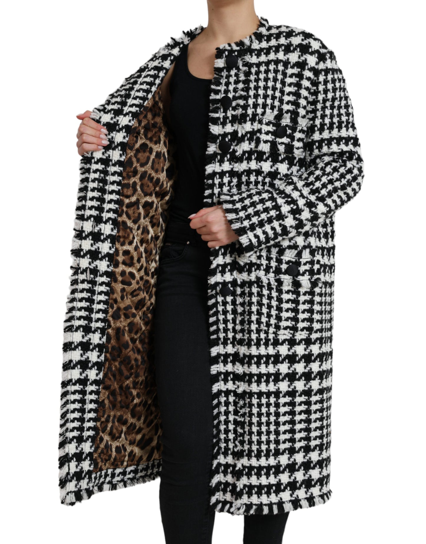 Trench-coat Dolce & Gabbana noir et blanc à motif pied-de-poule