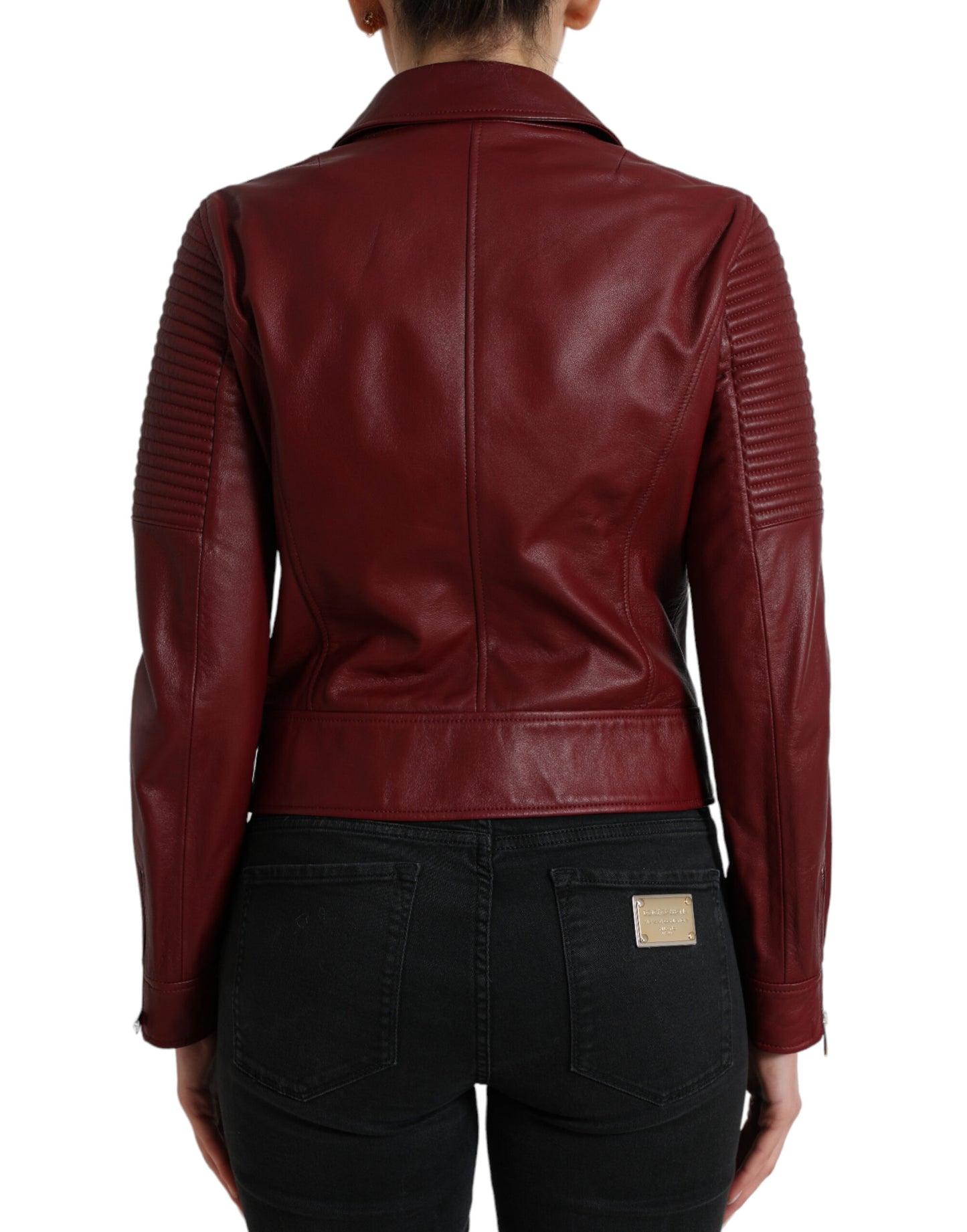 Dolce & Gabbana Manteau motard en cuir bordeaux Veste en cuir d'agneau
