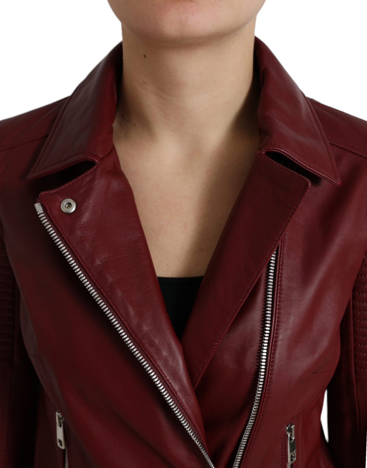 Dolce & Gabbana Manteau motard en cuir bordeaux Veste en cuir d'agneau