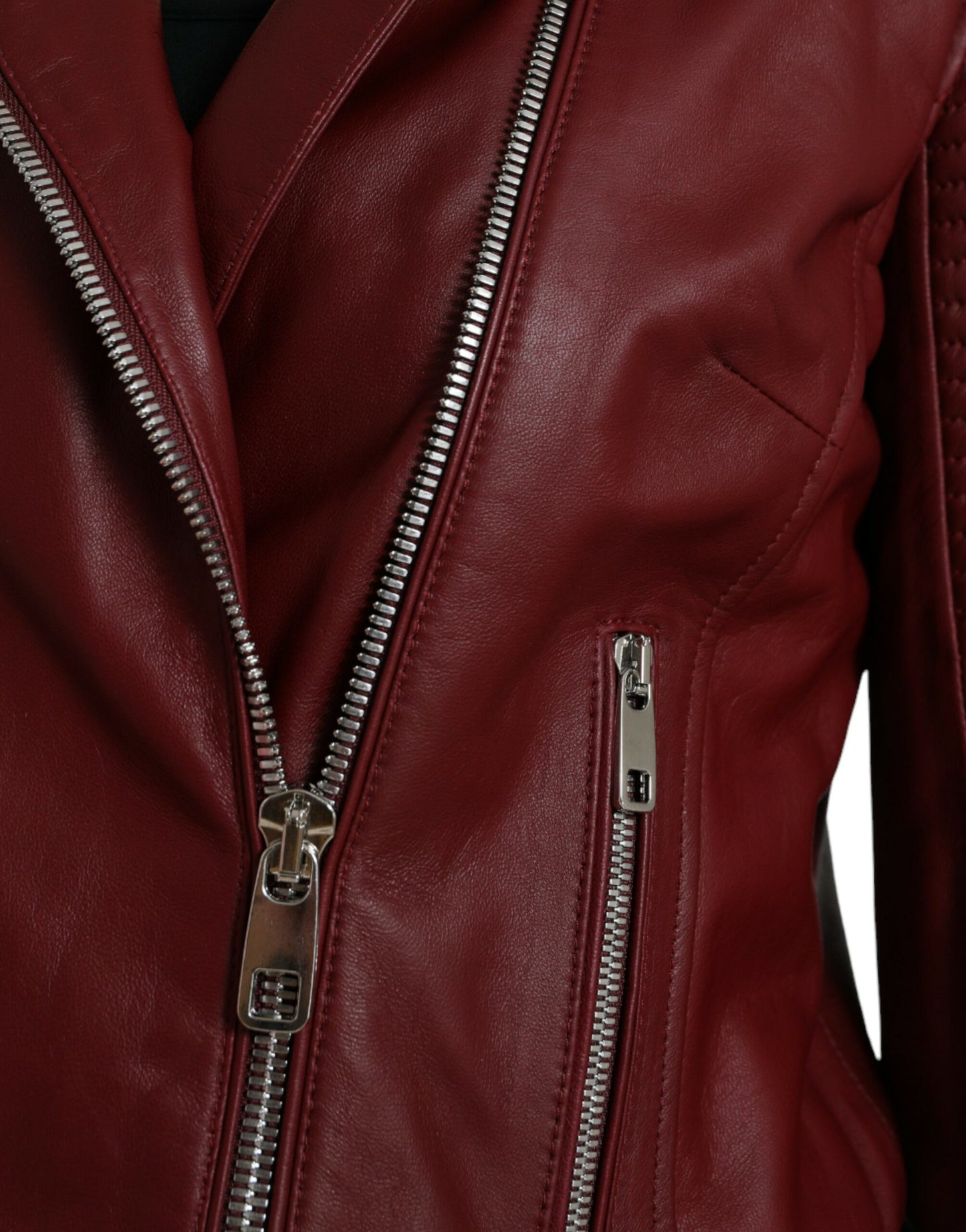 Dolce & Gabbana Manteau motard en cuir bordeaux Veste en cuir d'agneau
