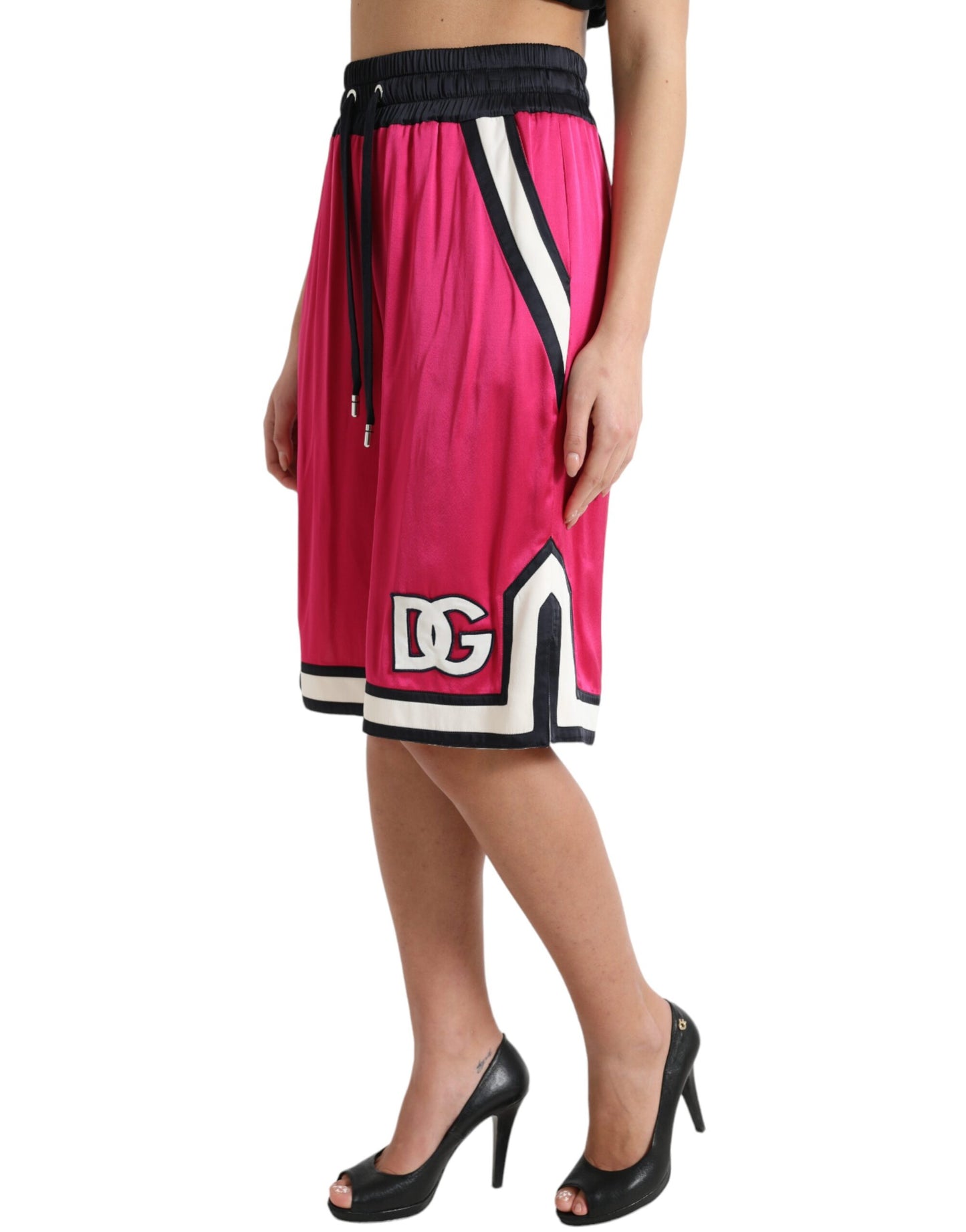 Short taille haute en jersey de viscose rose avec logo Dolce & Gabbana