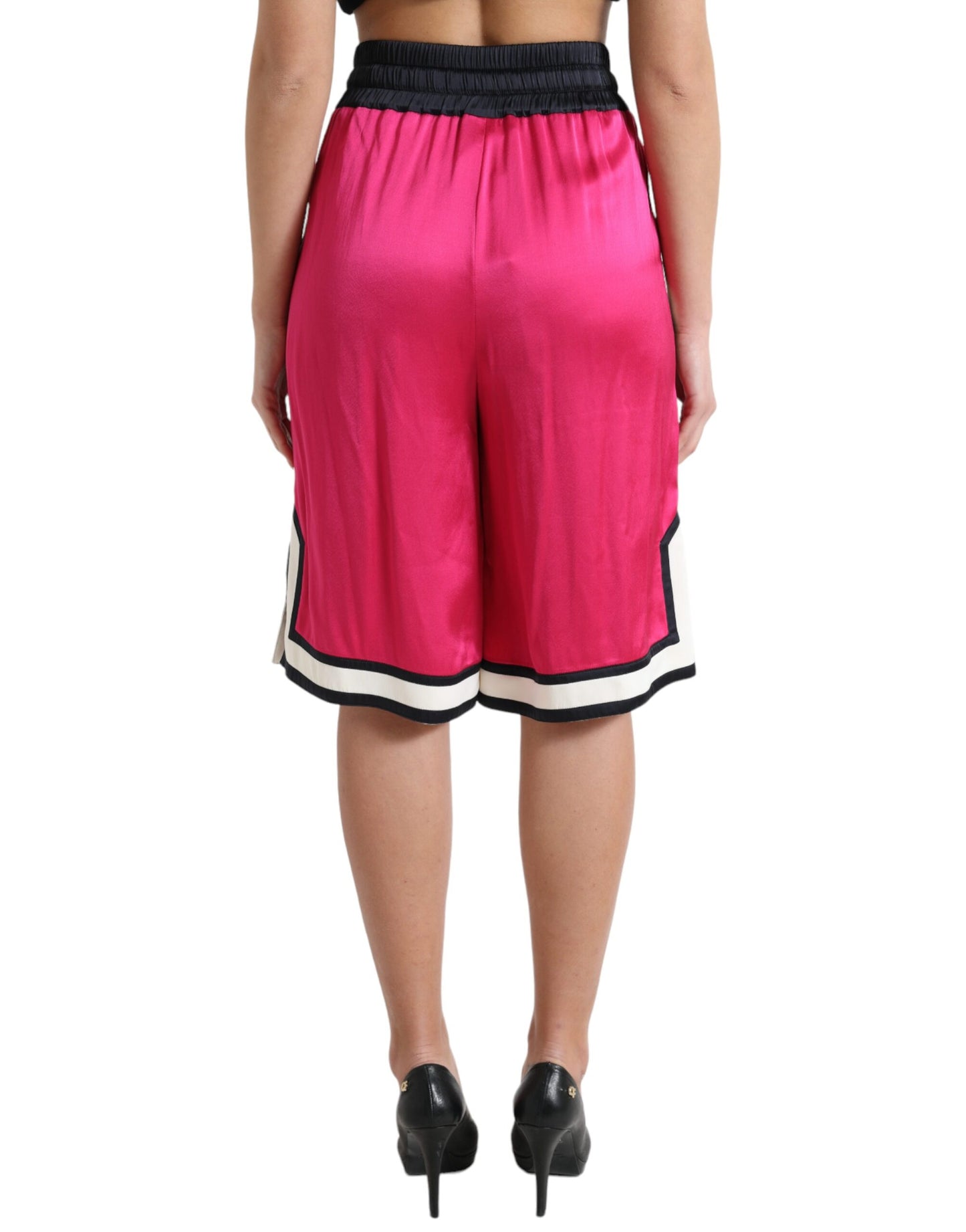Short taille haute en jersey de viscose rose avec logo Dolce & Gabbana