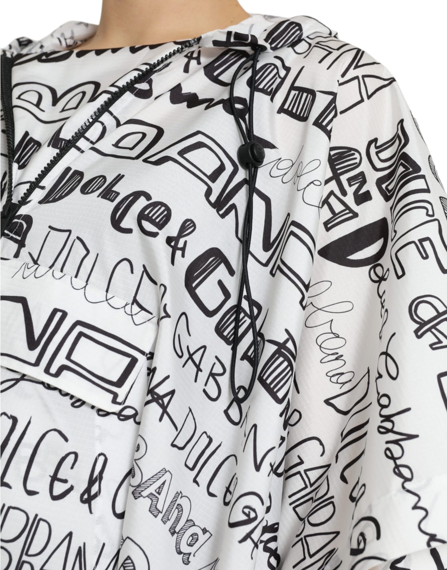 Dolce & Gabbana – Weißes Blouson-T-Shirt mit Kapuze und Logo-Print