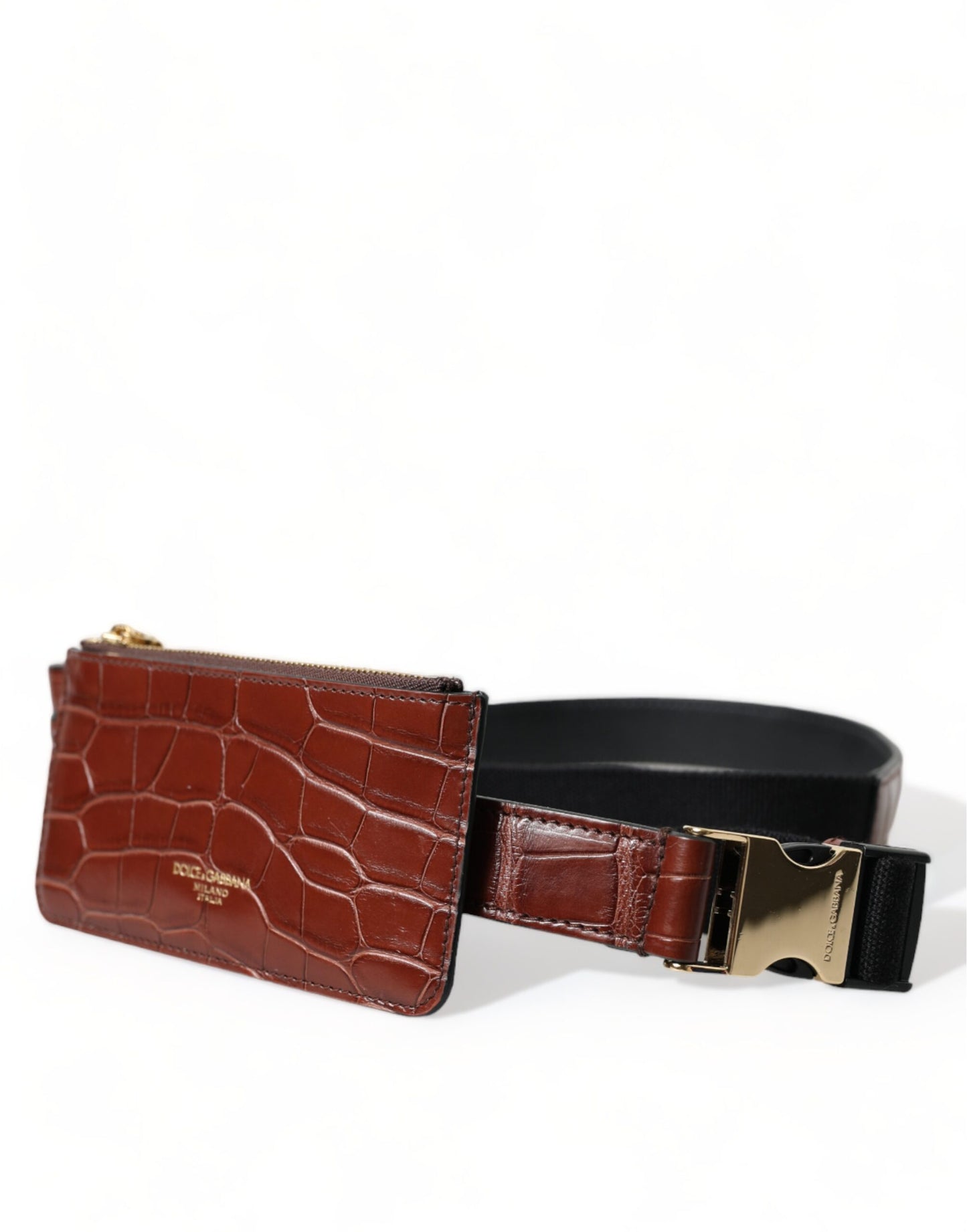 Étui porte-monnaie en cuir d'alligator marron Dolce & Gabbana pour Airpods