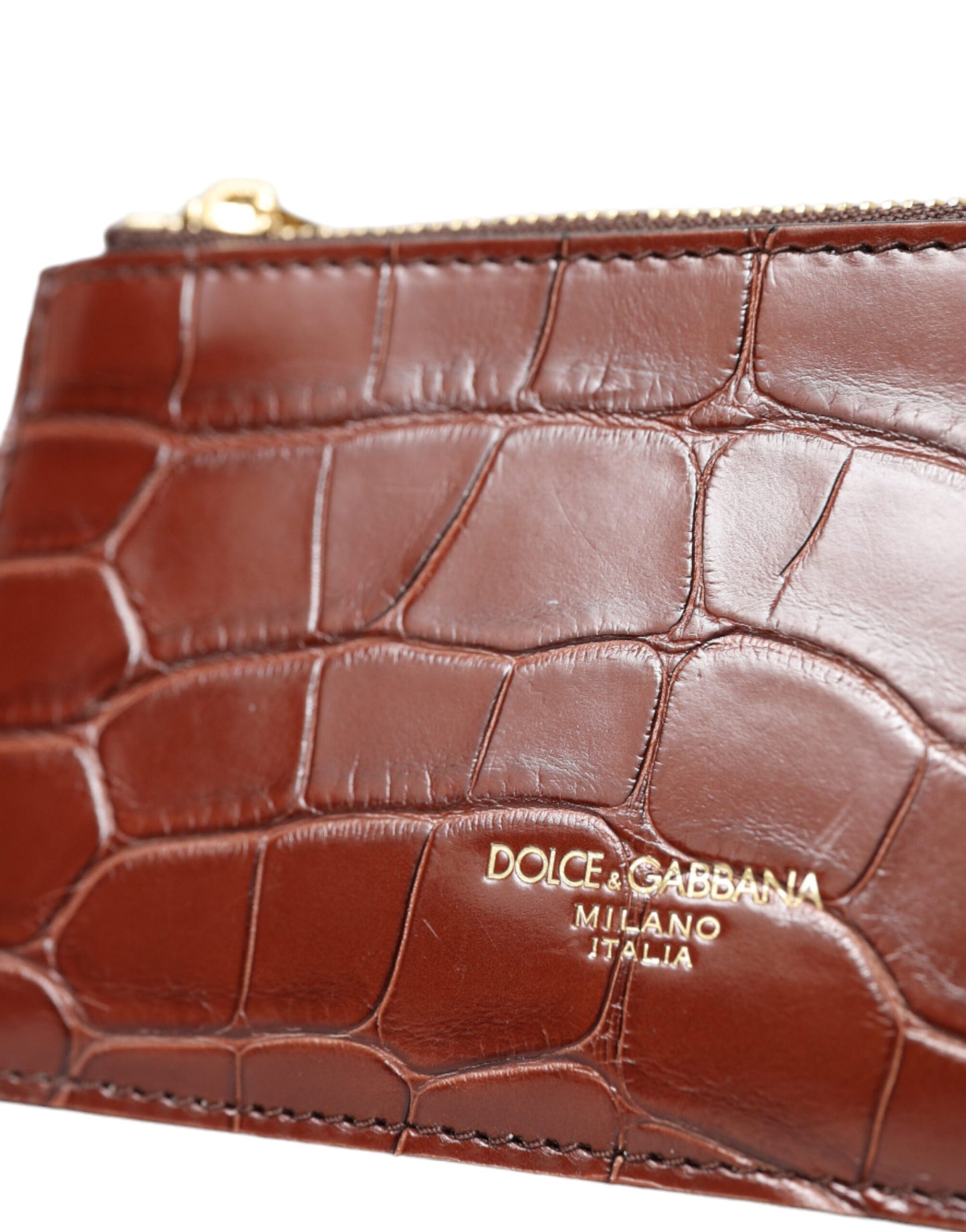Étui porte-monnaie en cuir d'alligator marron Dolce & Gabbana pour Airpods
