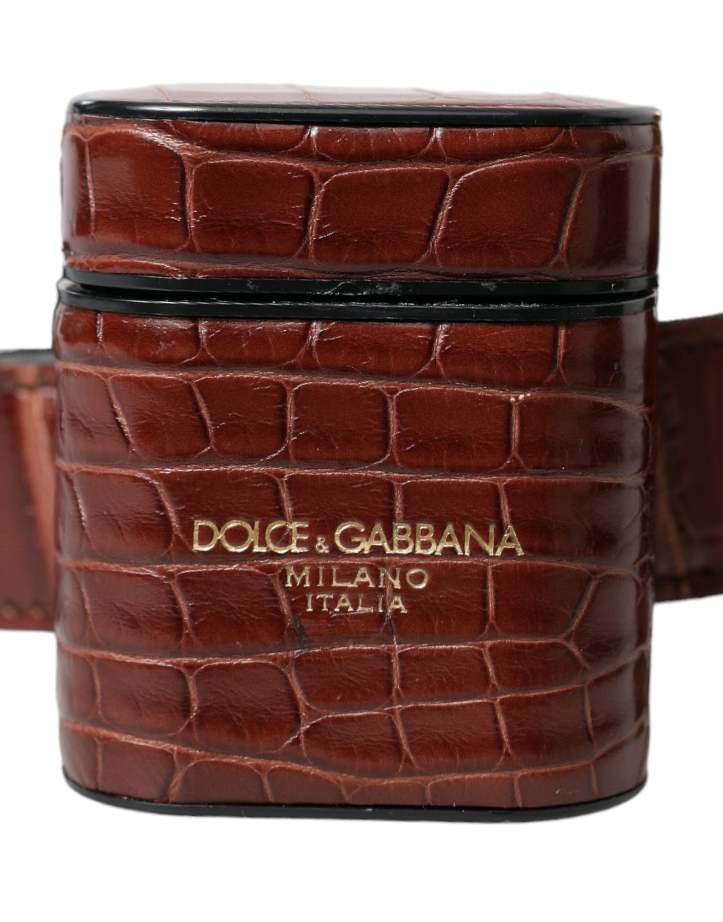 Étui porte-monnaie en cuir d'alligator marron Dolce & Gabbana pour Airpods